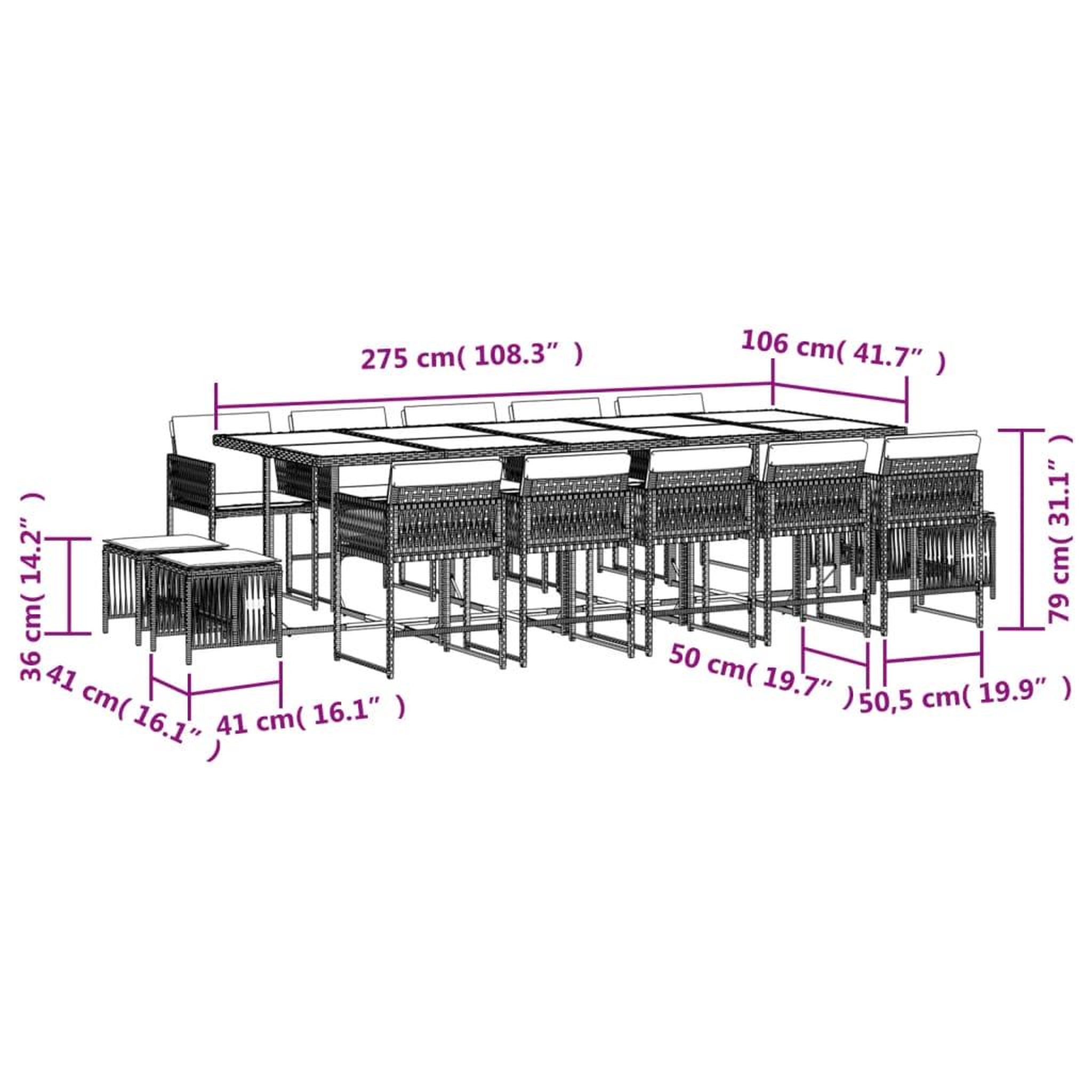 Voir la diapositive 6 : VIDAXL Ensemble a manger de jardin et coussins 15 pcs beige