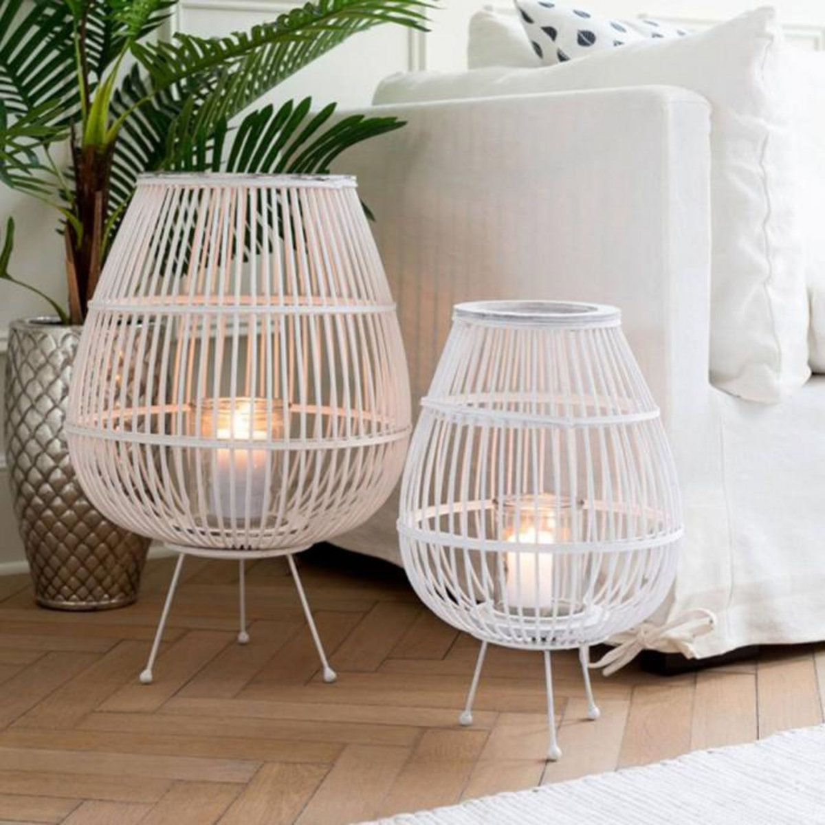 Paris Prix Lanterne sur Pied en Bambou  Daya  47cm Blanc