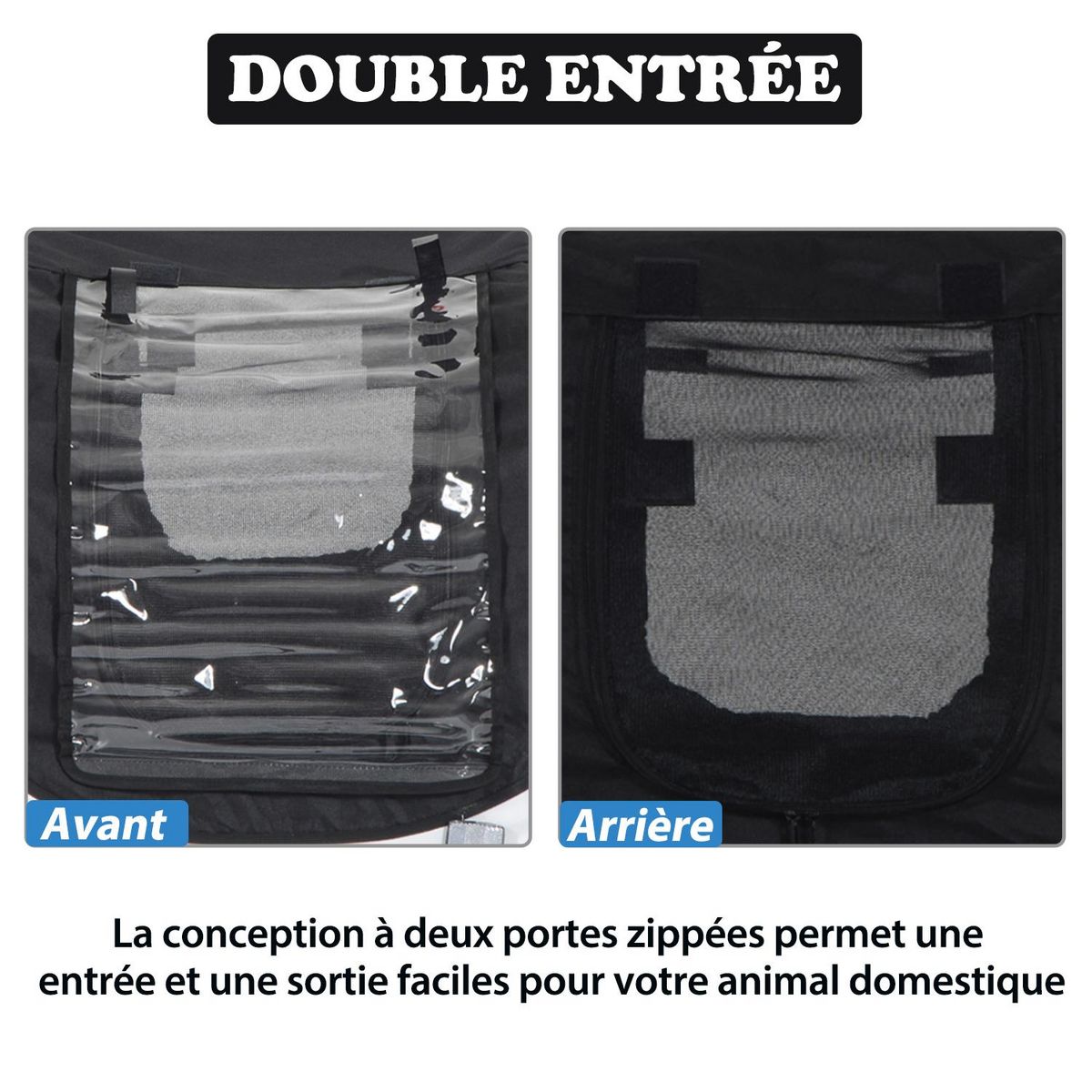 HOMCOM Remorque velo pour chien animaux avec drapeau et 8 reflecteurs blanc et noir
