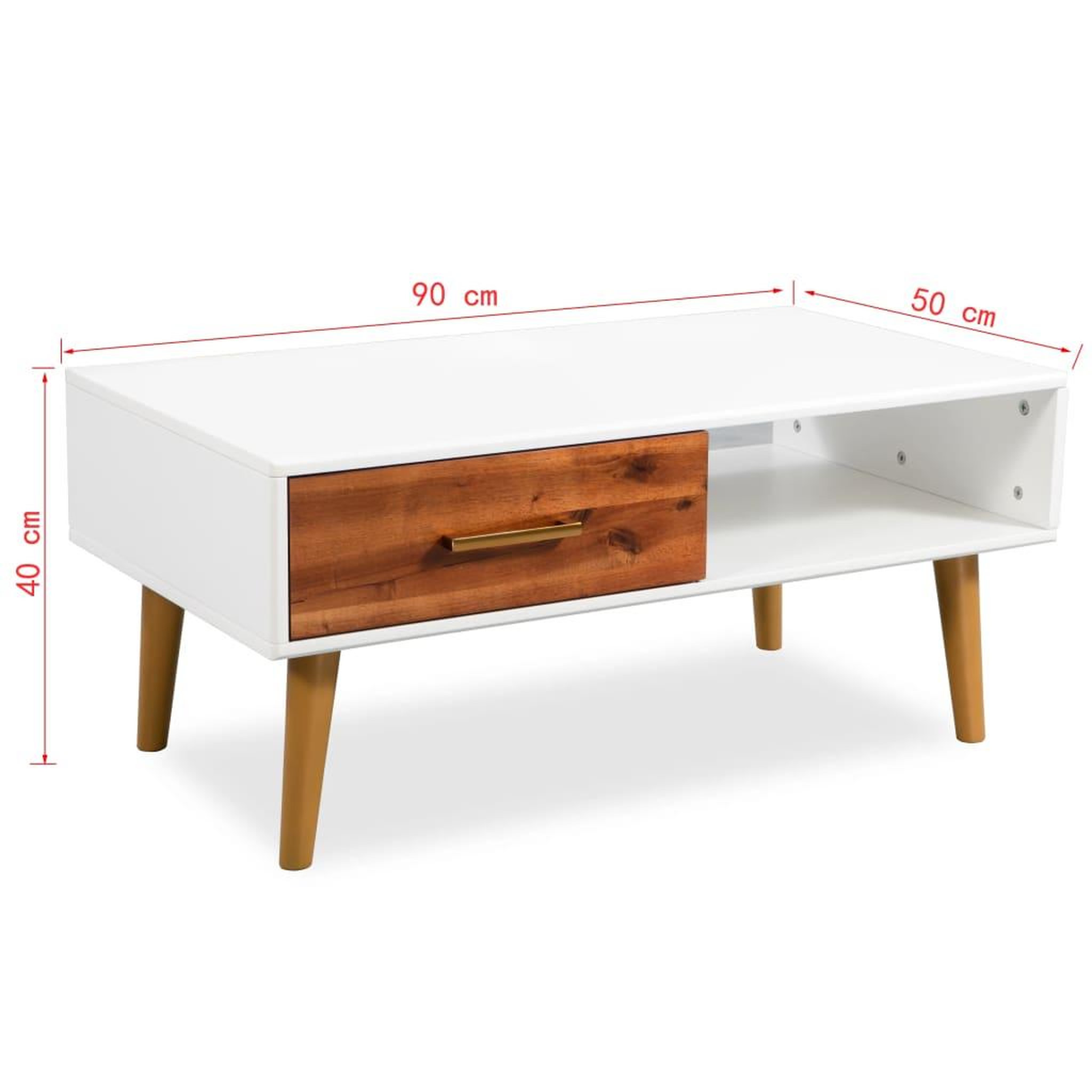 Voir la diapositive 6 : VIDAXL Table basse bois d'acacia massif 90x50x40 cm