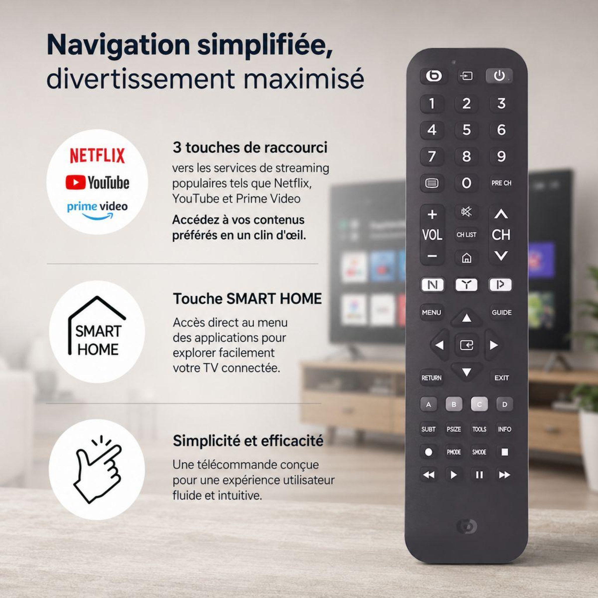 Voir la diapositive 3 : ESSENTIEL B Télécommande pour TV Samsung
