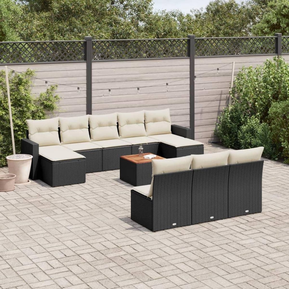 VIDAXL Salon de jardin 11 pcs avec coussins noir resine tressee