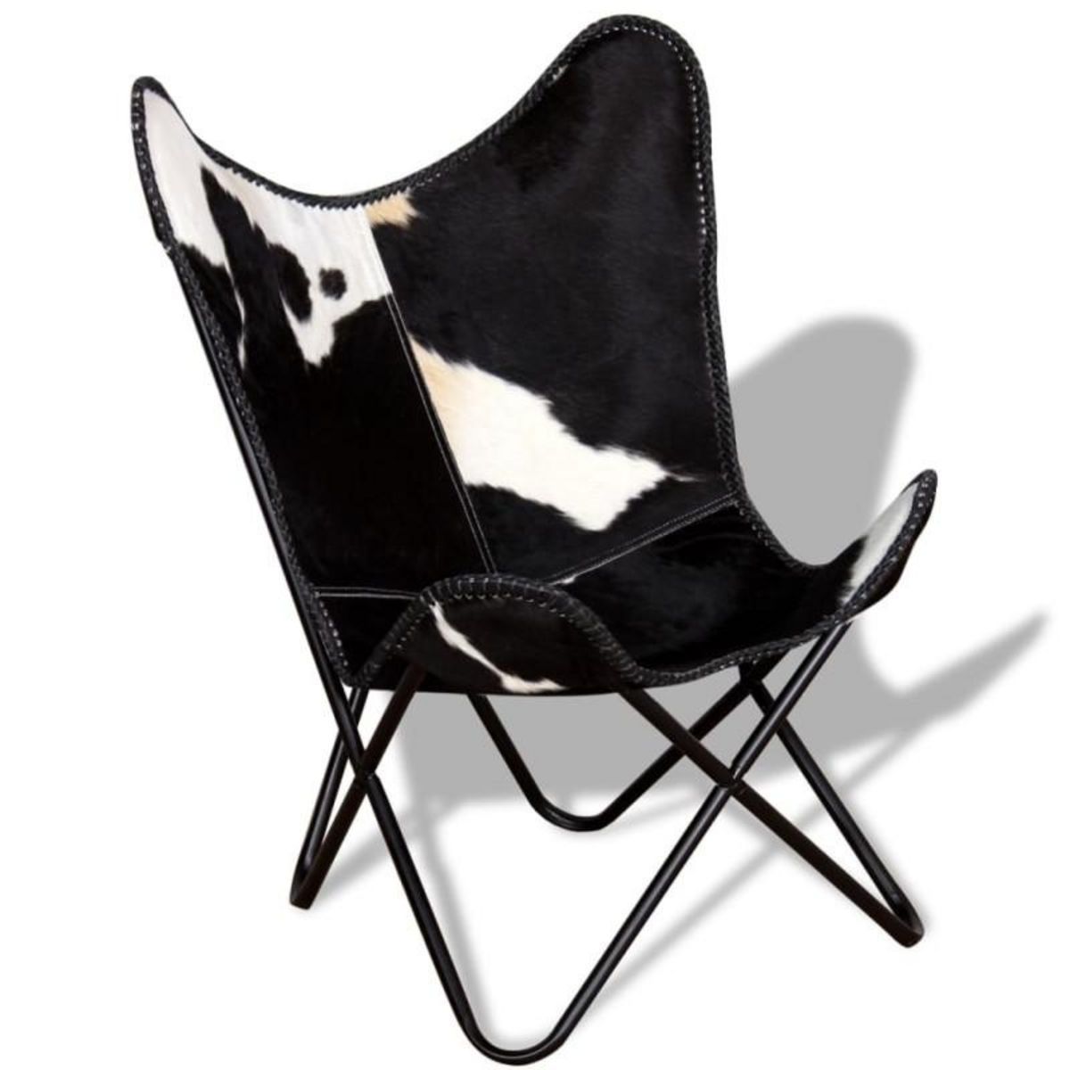 VIDAXL Chaise papillon noir et blanc cuir de vache