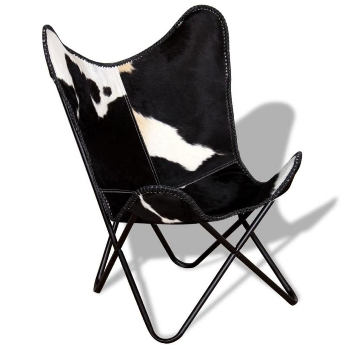 VIDAXL Chaise papillon noir et blanc cuir de vache