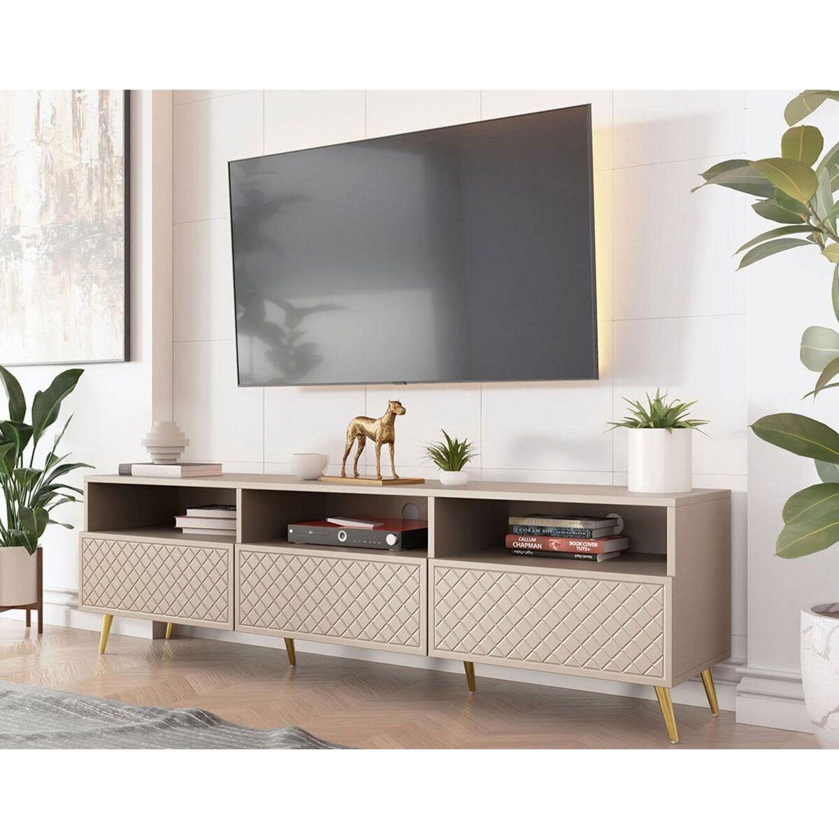 BEST MOBILIER Sorolla - meuble tv - 3 tiroirs et 3 niches - 195 cm