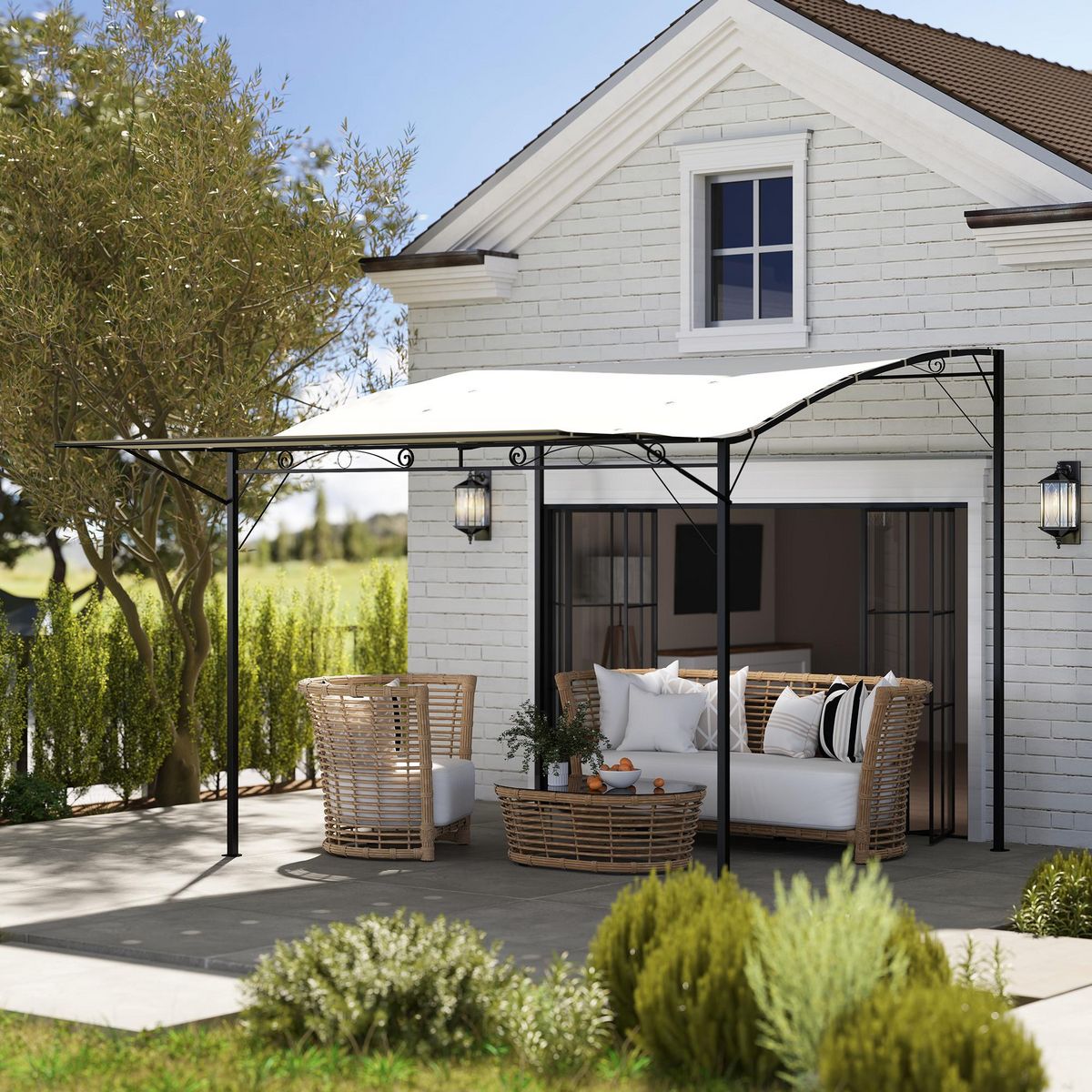 OUTSUNNY Pergola tonnelle de jardin avec auvent réglable métal époxy polyester haute densité crème