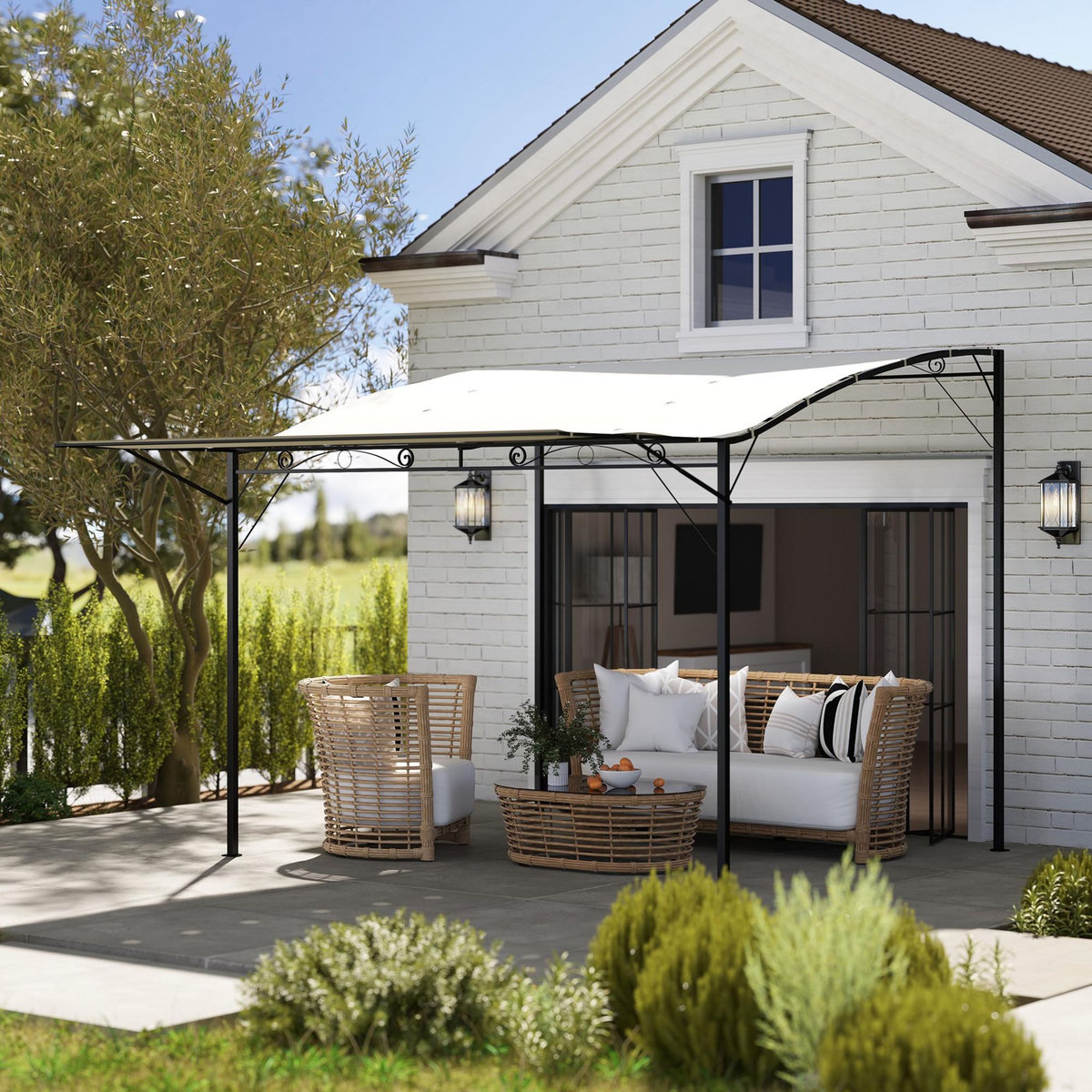 OUTSUNNY Pergola tonnelle de jardin avec auvent réglable métal époxy polyester haute densité crème