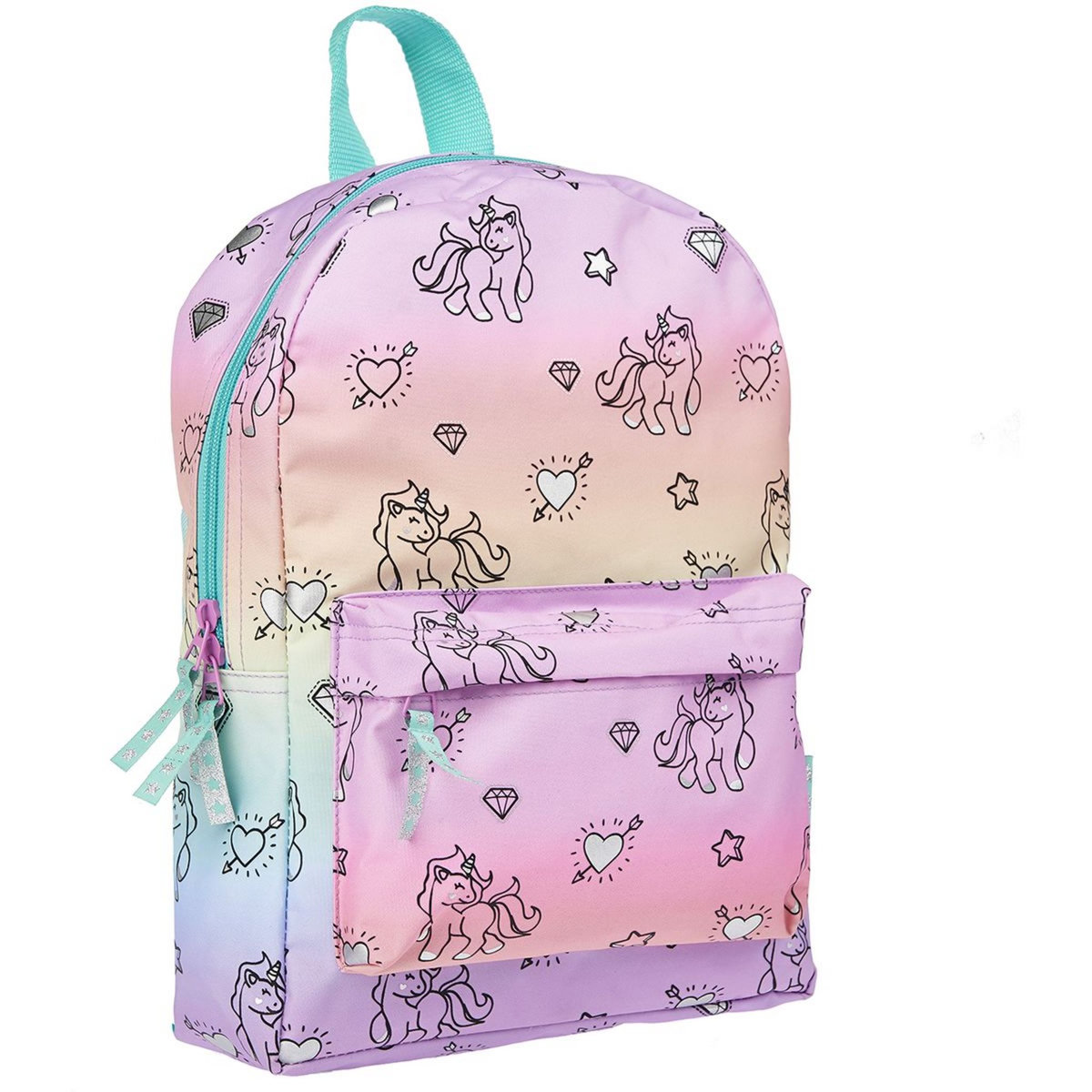 Milky Kiss Sac maternelle bleu et rose avec pochette avant motifs licornes