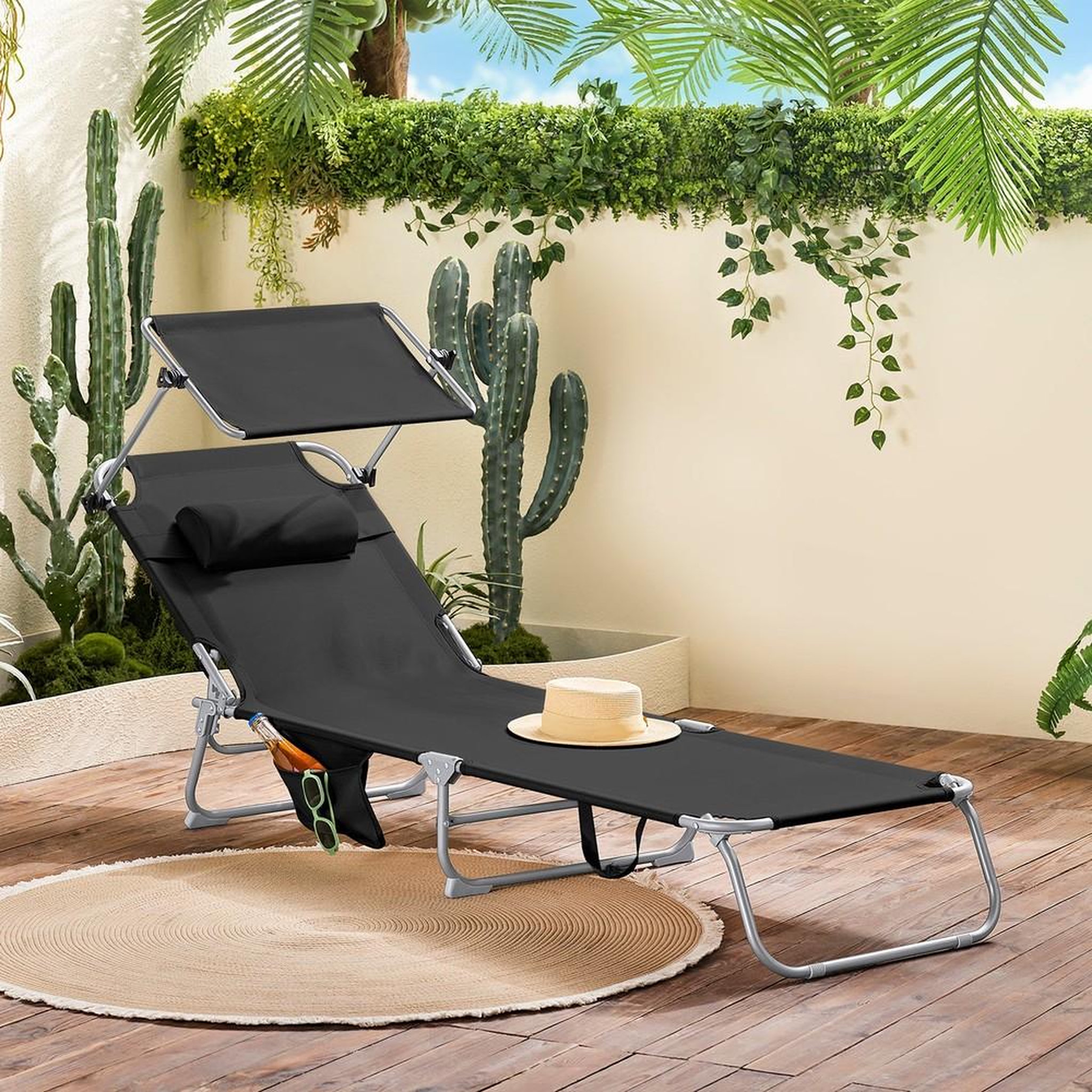 Voir la diapositive 2 : SOBUY SoBuy - Chaise Longue Réglable Pare-Soleil - Fonctionnel - OGS48