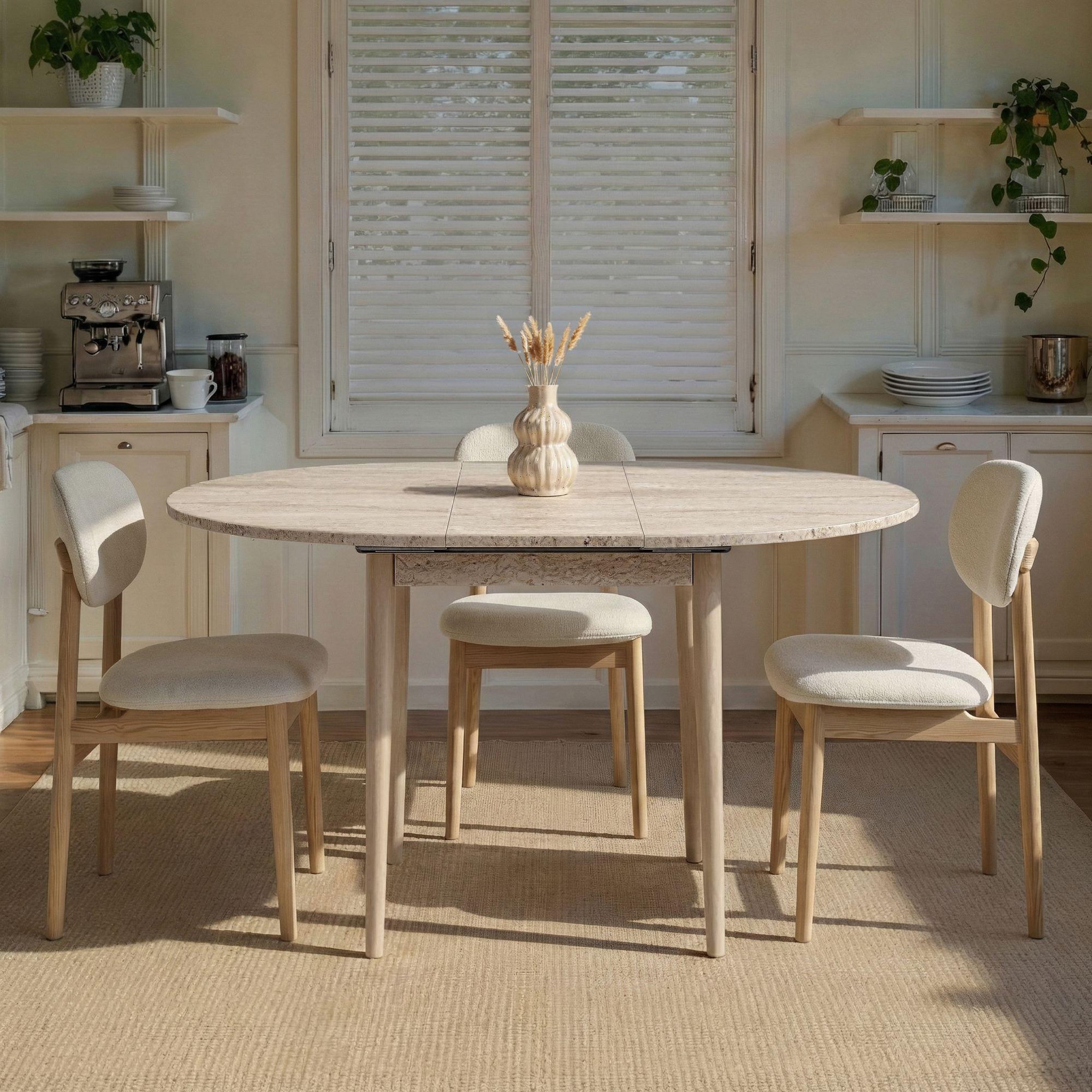 Voir la diapositive 3 : Habitat et Jardin Table à manger extensible en bois  viona  100 x 100 x 75 cm - travertin