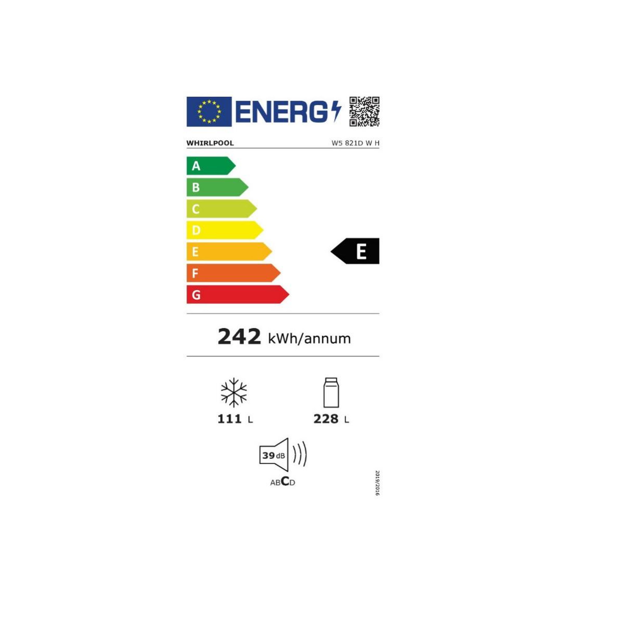 Voir la diapositive 2 : Whirlpool Réfrigérateur combiné 339l 60cm brassé - W5821DWH