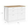 Voir la diapositive 5 : ID MARKET Ilot central mange-debout ORSO 120 cm casserolier 6 tiroirs blanc et plateau bois