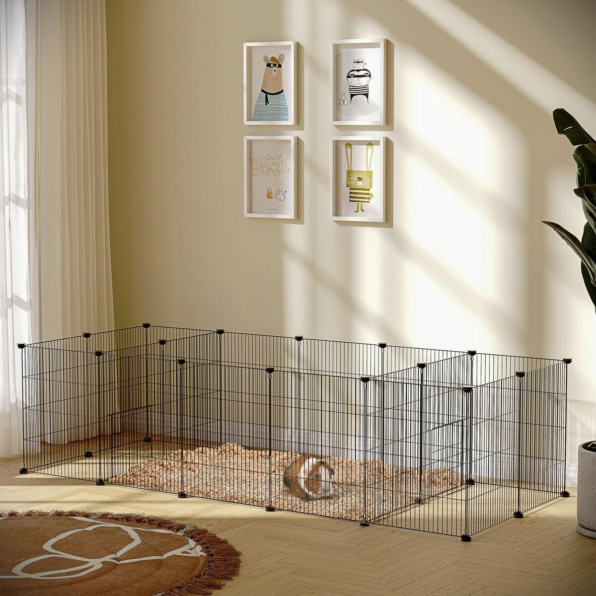 PAWHUT Parc enclos modulable petits animaux lapins rongeurs chiots - 18 panneaux en fil d'acier - 2 portes - 175L x 70l x 45H cm - noir