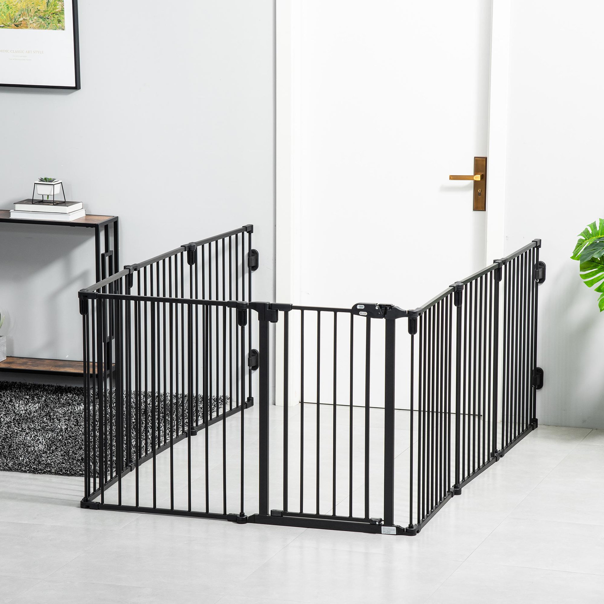 Voir la diapositive 4 : PAWHUT Barrière de sécurité - parc enclos chien modulable pliable - porte verrouillable - 8 panneaux acier et pp - dim. 482,5l max. X 76h cm noir