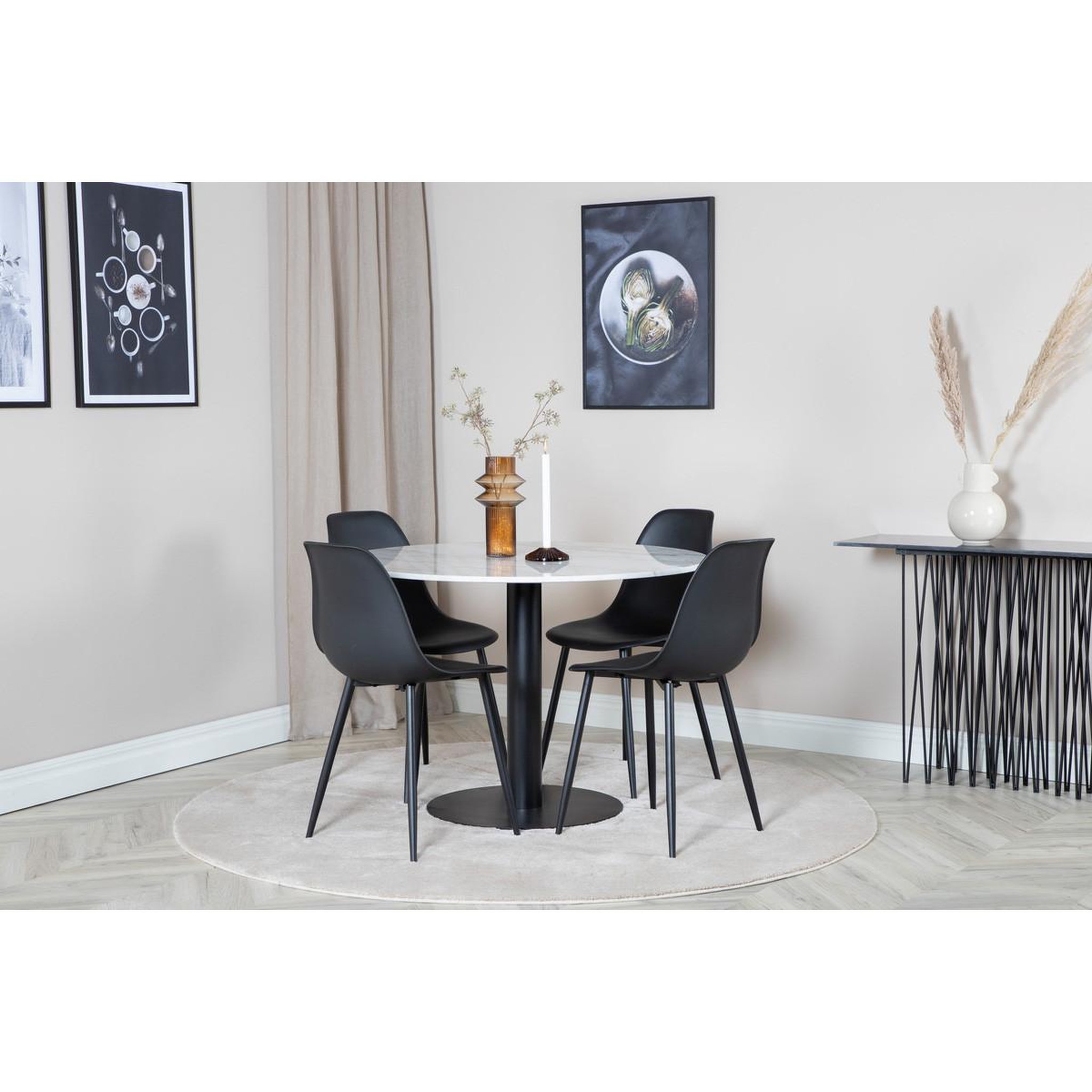 Voir la diapositive 5 : Paris Prix Table à manger en marbre  estelle  106cm blanc & noir