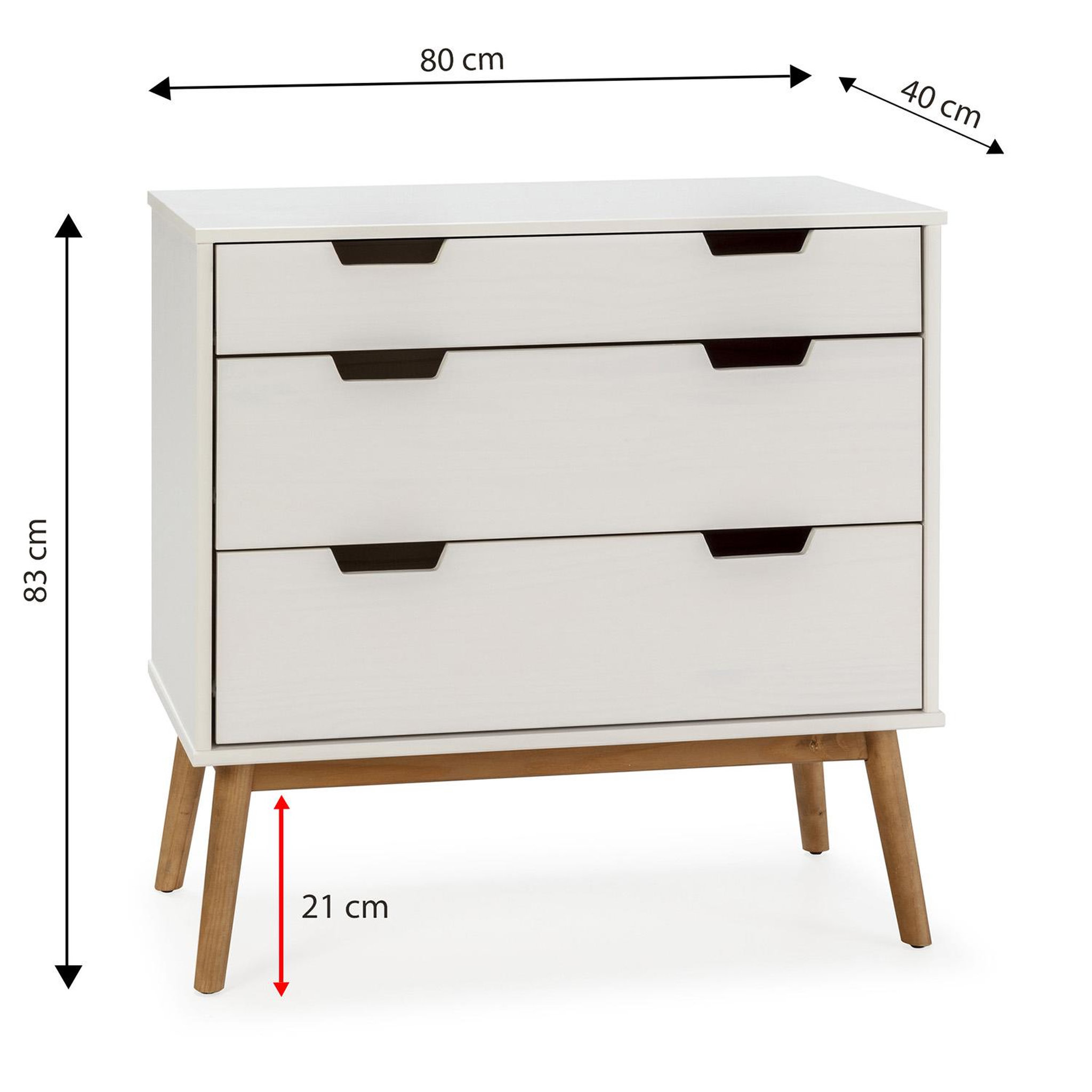 Voir la diapositive 4 : VS VENTA-STOCK Commode Baku 3 tiroirs couleur blanc, 80 cm longueur
