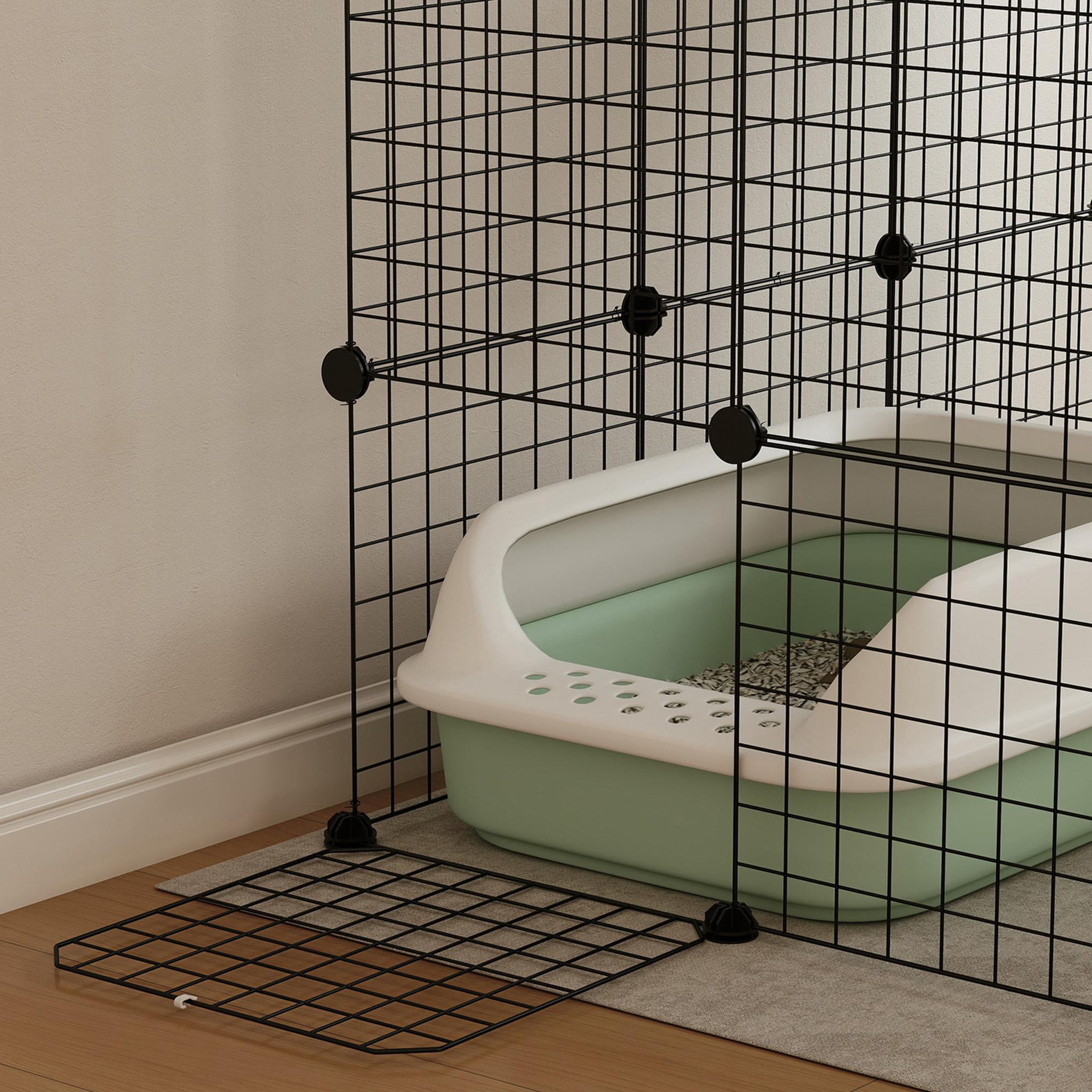 Voir la diapositive 4 : PAWHUT Cage chat intérieur - parc chat diy - 4 niv. 5 portes hamac plateformes rampes - acier noir