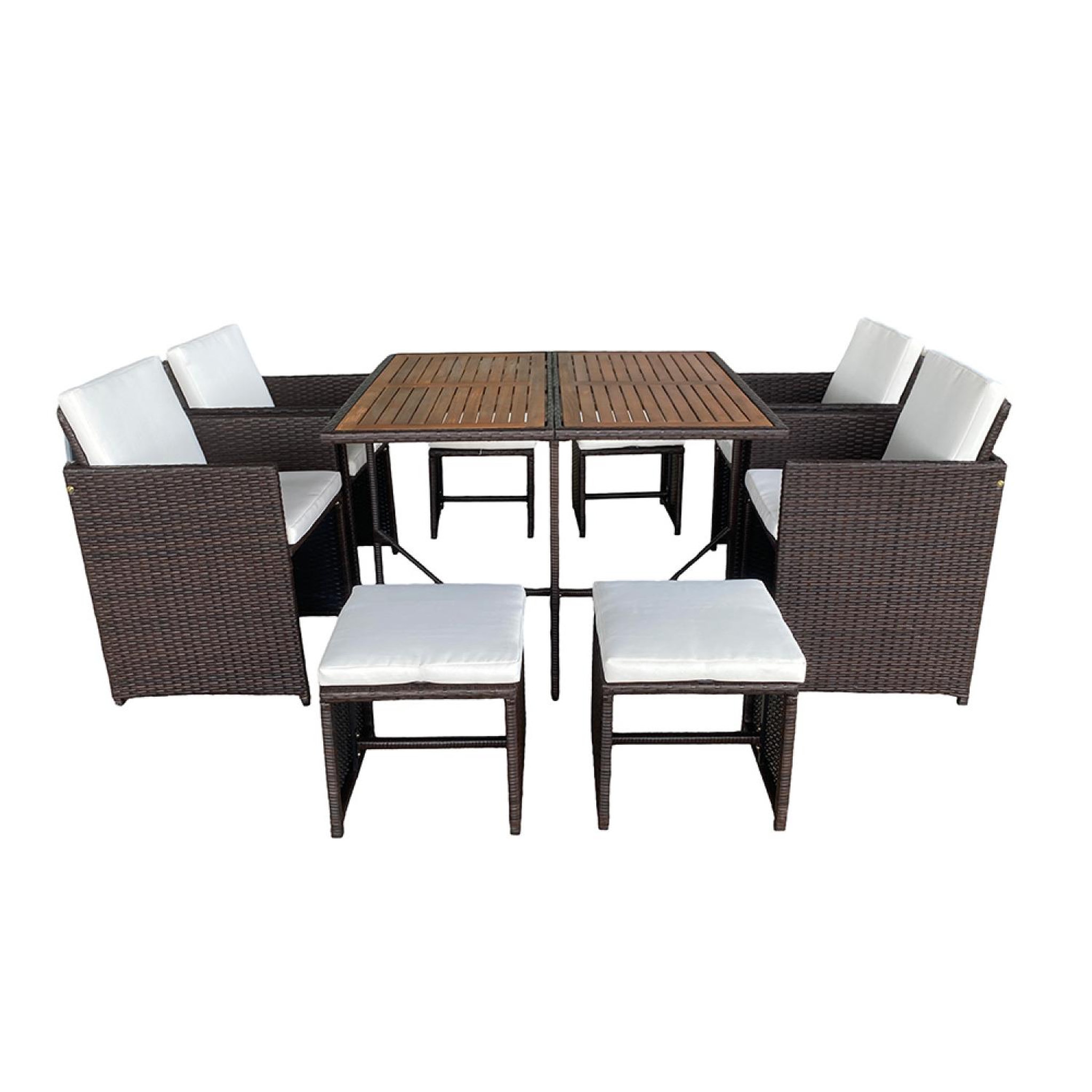 CONCEPT USINE Salon de jardin 8 pl en résine marron et coussins beige + housse TOLEDO