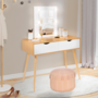 Voir la diapositive 2 : ID MARKET Coiffeuse scandinave 2 tiroirs LIVIA bois et blanc avec miroir LED