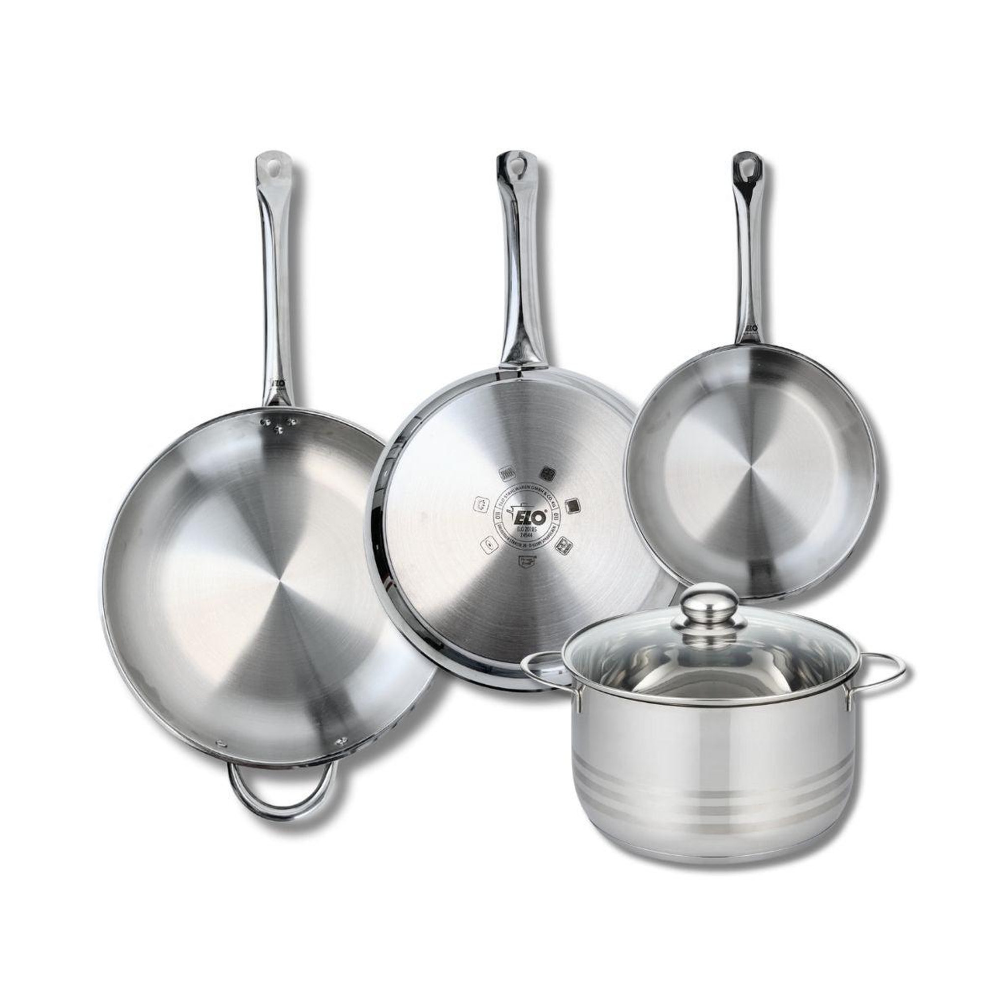ELO Ensemble de 3 poêles de cuisson 24, 28 et 32 cm et 1 faitout 24 cm elo profi brillant