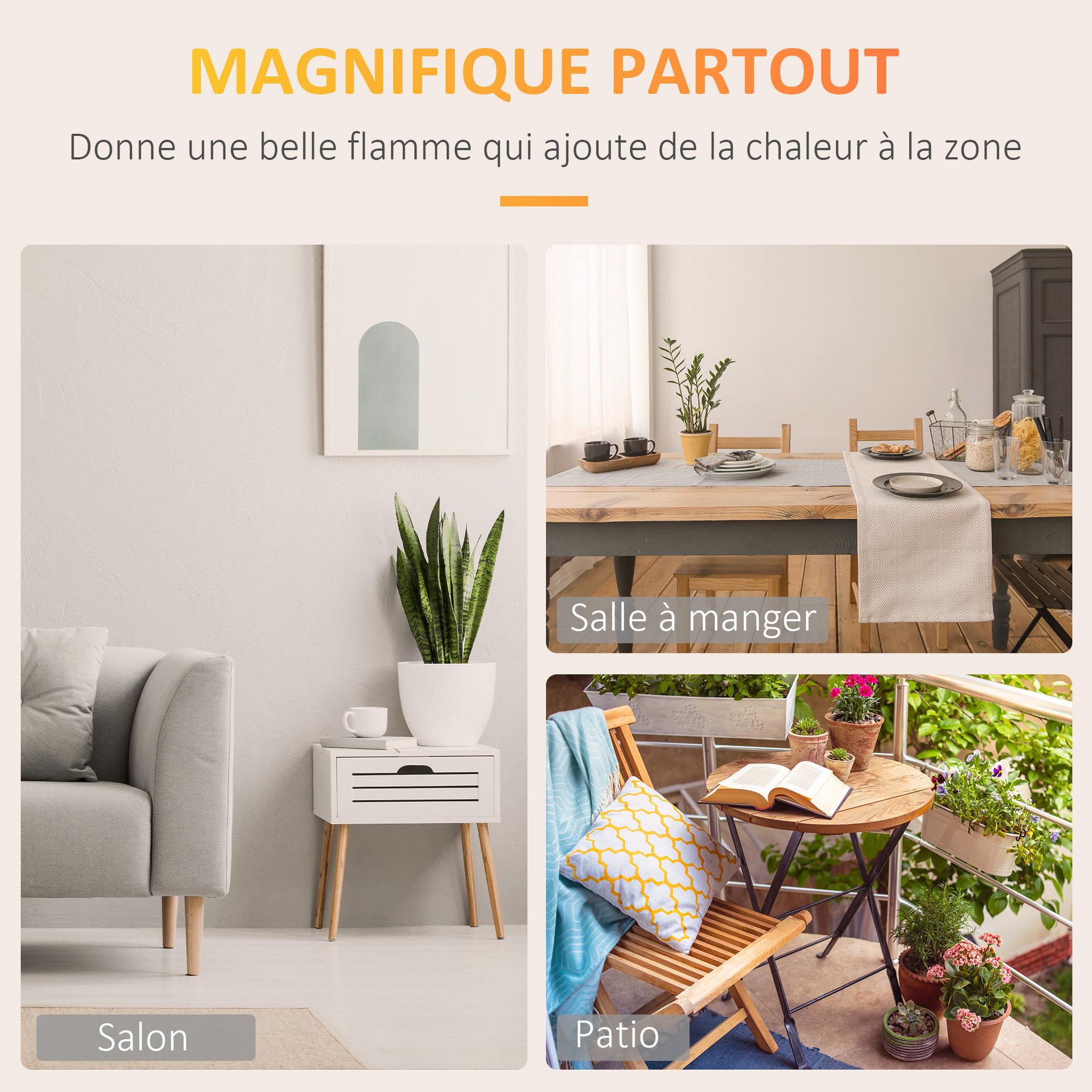 Voir la diapositive 6 : HOMCOM Cheminée à poser bioéthanol en métal et verre trempé avec réservoir 1,5 l couverture 25 m²  - dim. 60l x 26l x 50h cm