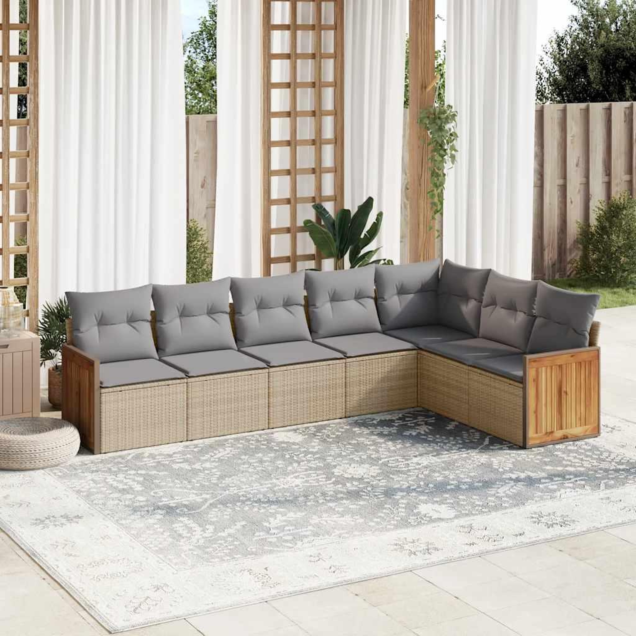 VIDAXL Salon de jardin avec coussins 7 pcs beige resine tressee