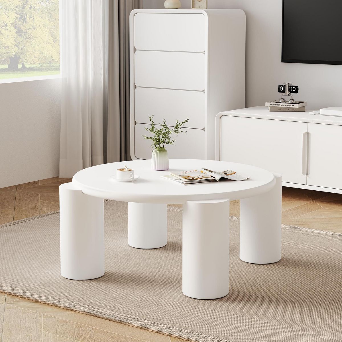 MERAX Table basse ronde blanc - 70x70 cm mdf