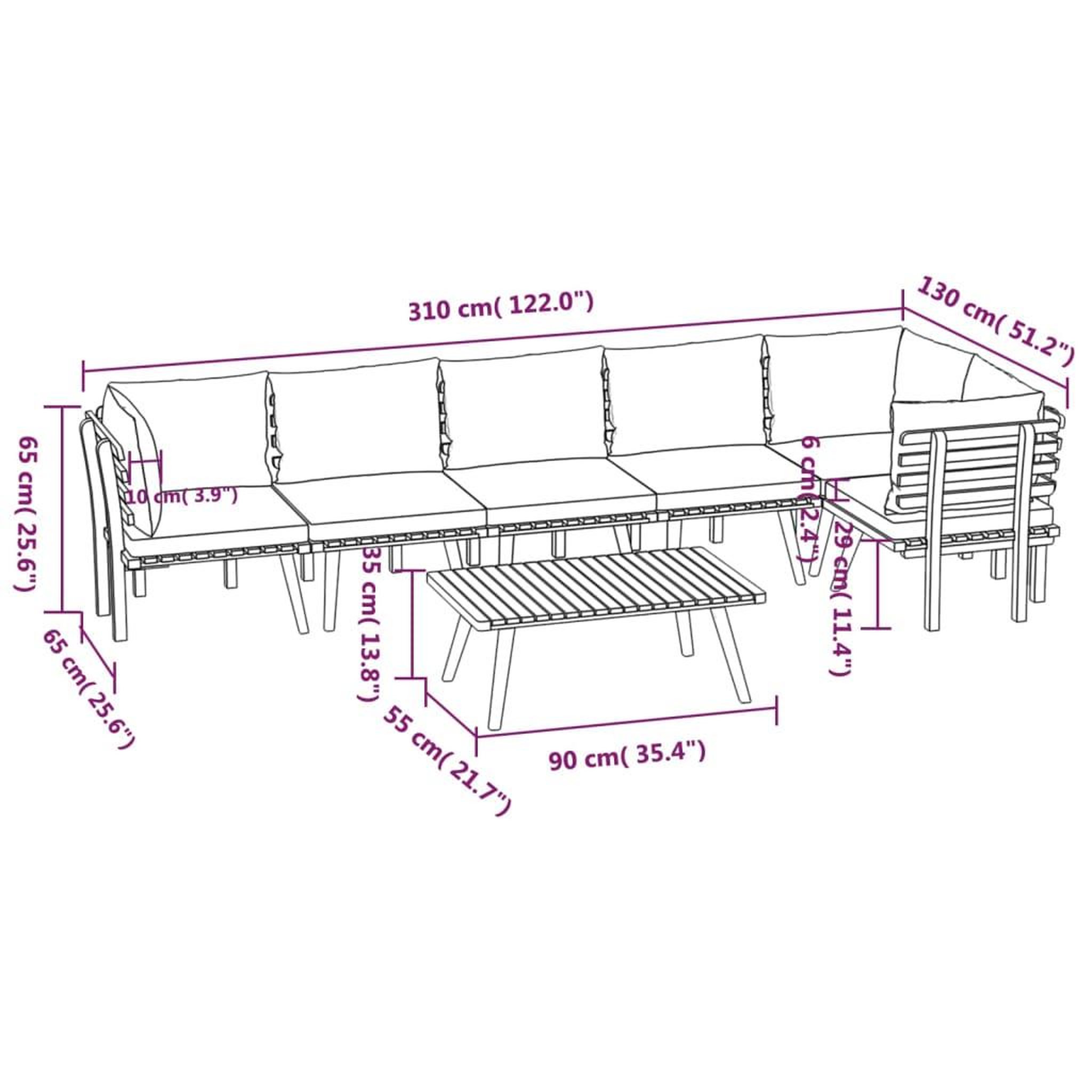 Voir la diapositive 6 : VIDAXL Salon de jardin 7 pcs avec coussins Bois d'acacia solide