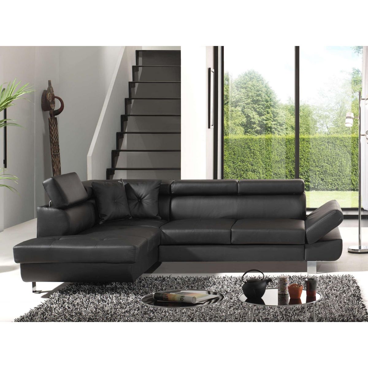 BEST MOBILIER Lisbona - canapé d'angle convertible - en pu - avec têtières réglables - gauche