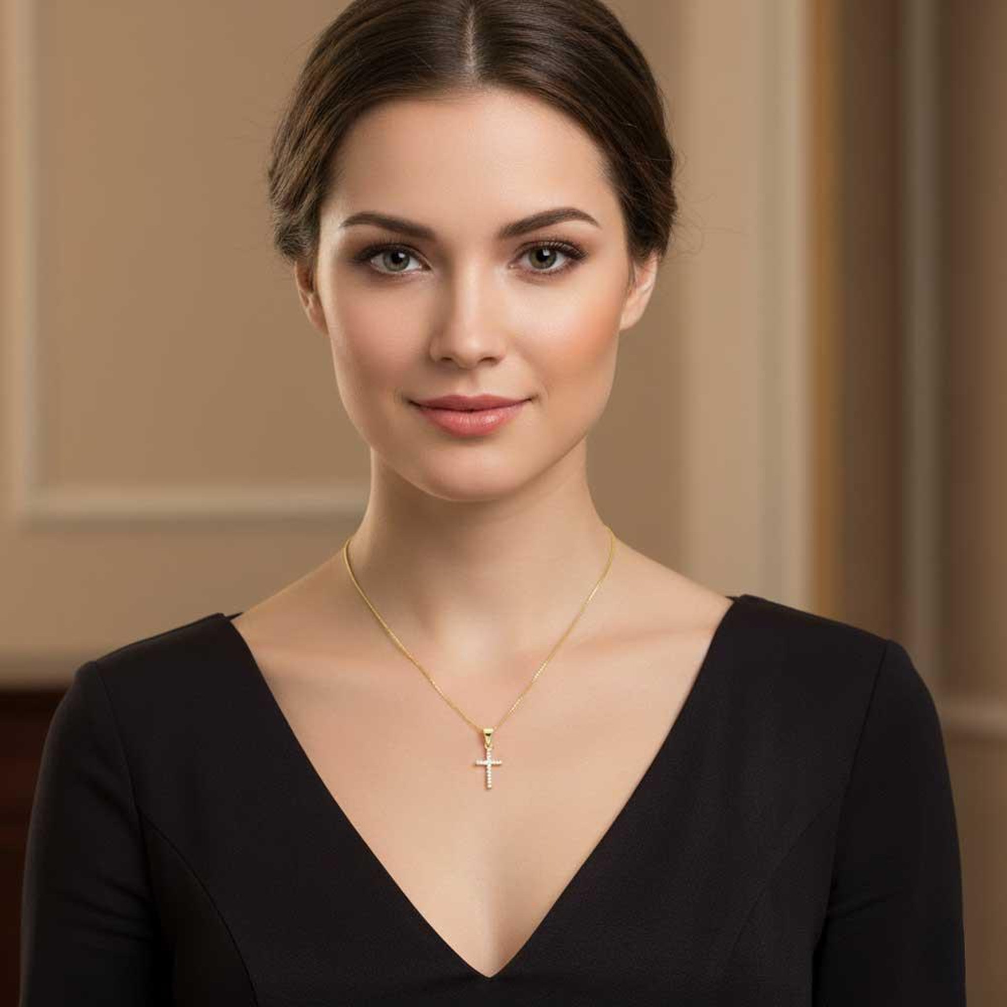 Voir la diapositive 2 : L'ATELIER D'AZUR Collier Argent 925/000 Doré - Croix Pavée de Zirconiums