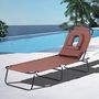 Voir la diapositive 2 : OUTSUNNY Bain de soleil pliable transat inclinable 4 positions chaise longue de lecture 3 coussins fournis marron
