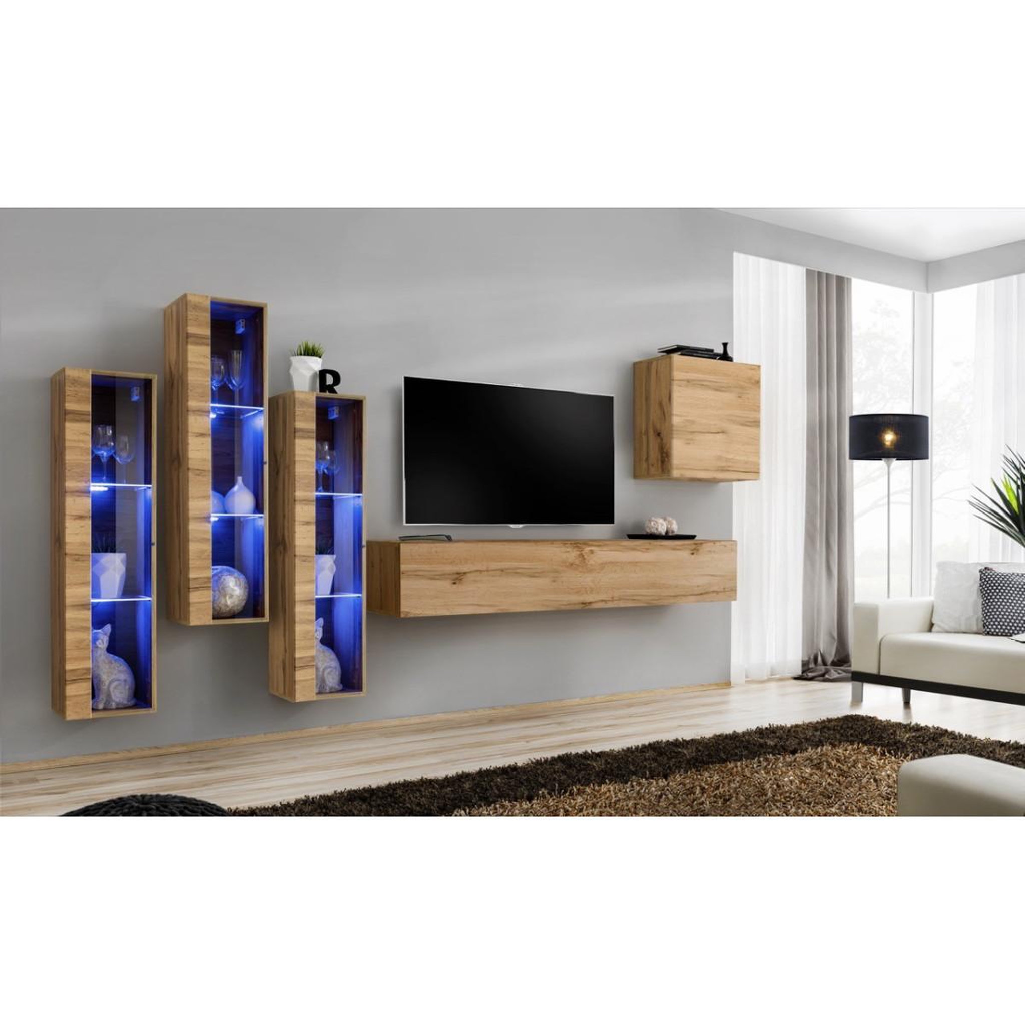 Voir la diapositive 2 : Paris Prix Meuble tv mural design  switch xiii  330cm naturel
