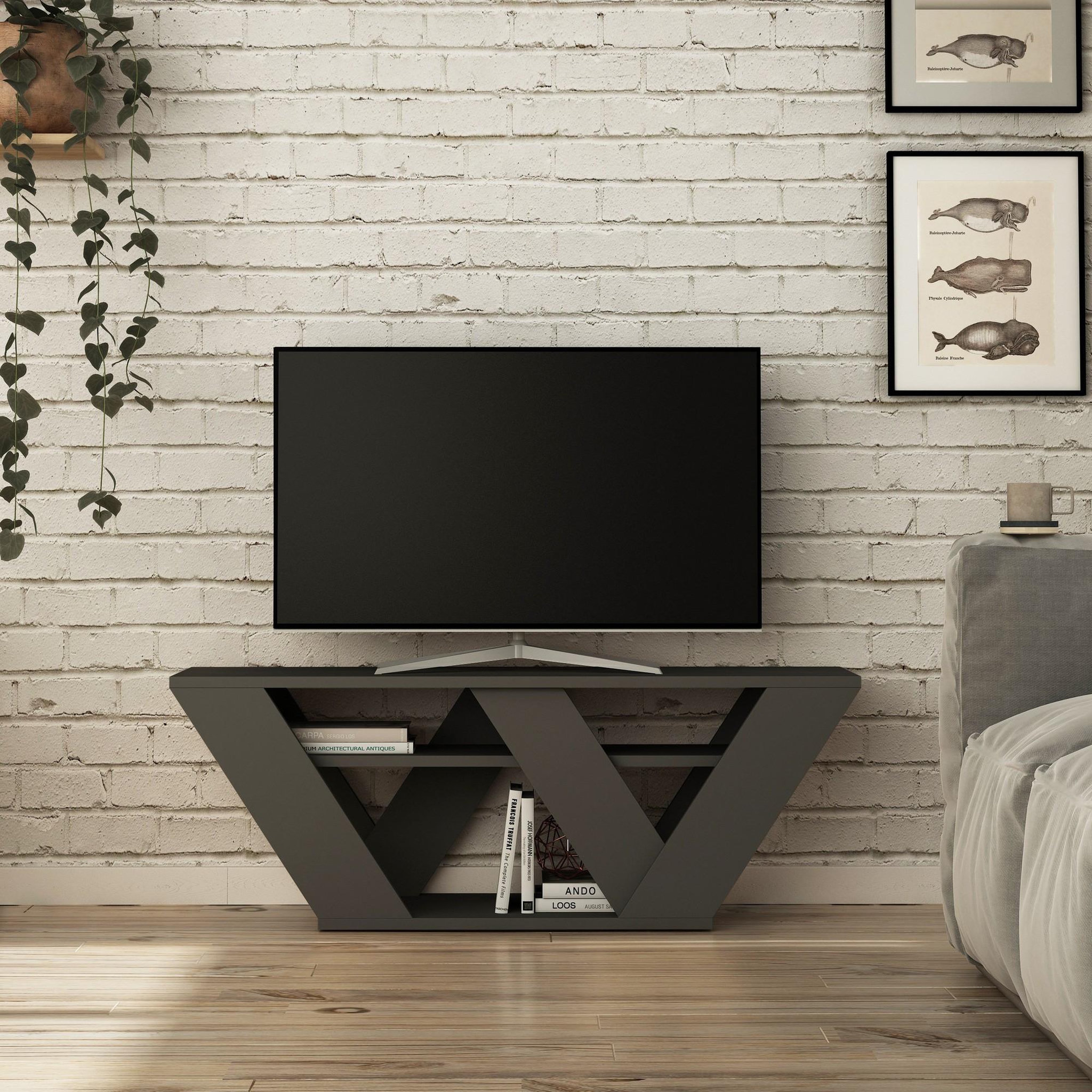 Voir la diapositive 2 : Habitat et Jardin Meuble tv en bois  pipralla  - 110 x 30 x 40 cm - anthracite