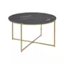 TOILINUX Table basse ronde en verre effet marbre - Diam. 80 cm - Doré et Noir