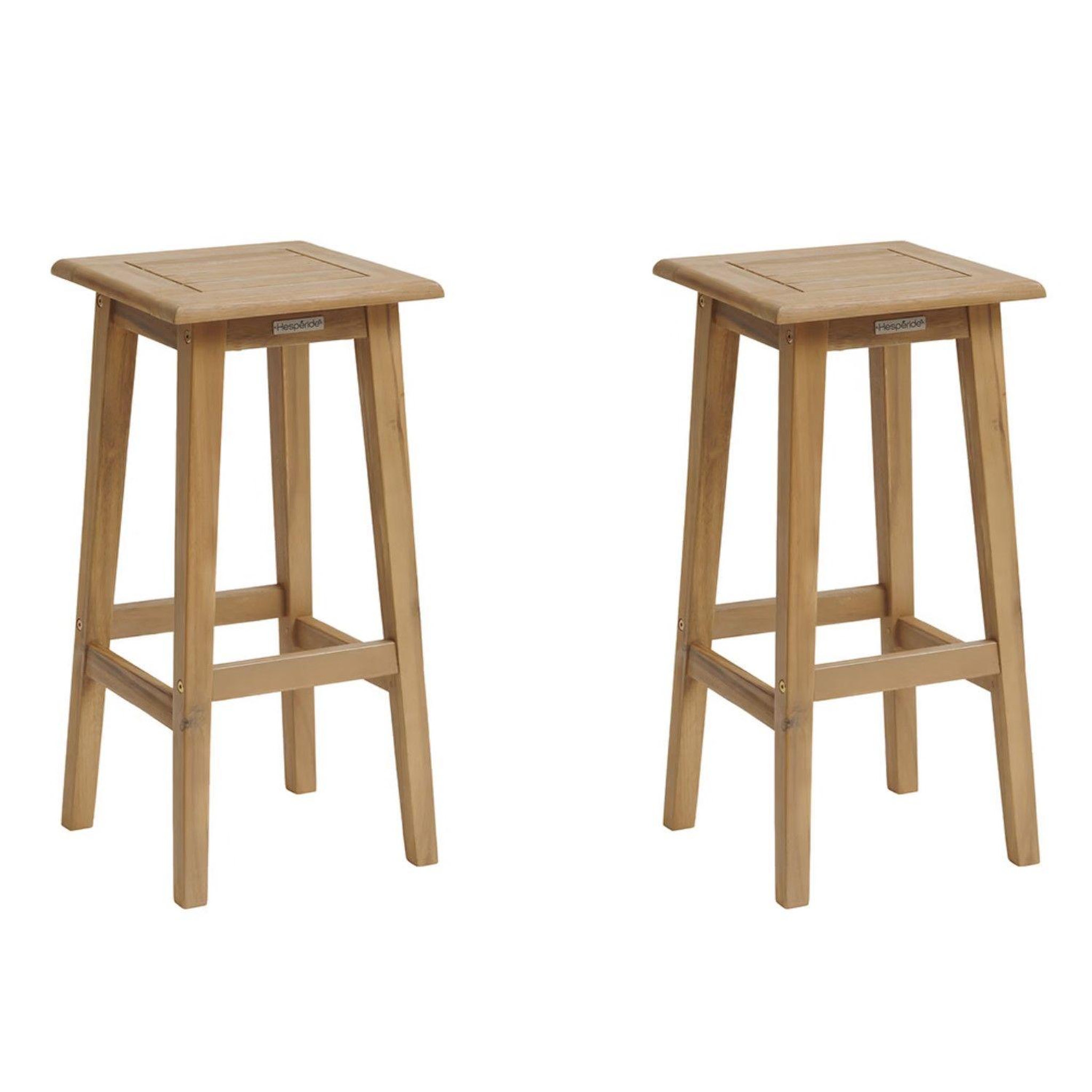 TOILINUX Lot de 2 tabourets haut de jardin tiwi en acacia - beige