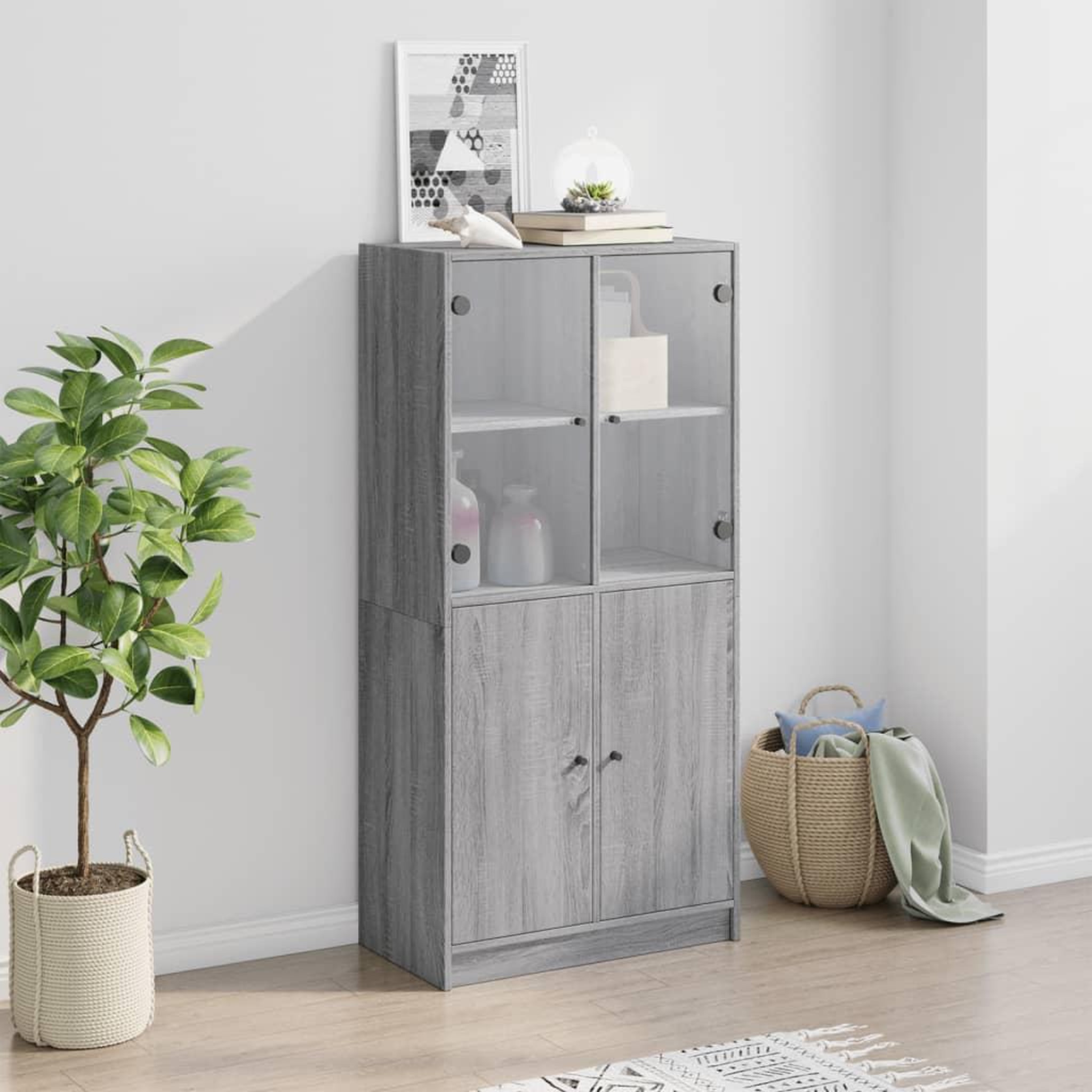 Voir la diapositive 3 : VIDAXL Buffet haut avec portes gris sonoma 68x37x142cm bois ingenierie