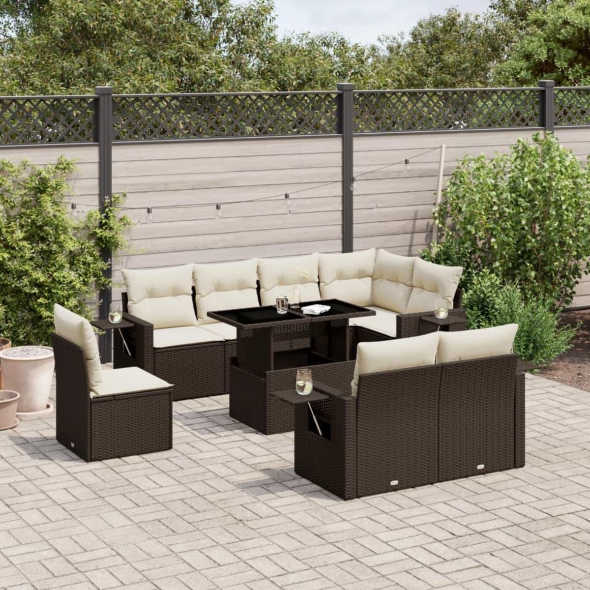 VIDAXL Salon de jardin avec coussins 9 pcs marron resine tressee