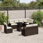 VIDAXL Salon de jardin avec coussins 9 pcs marron resine tressee