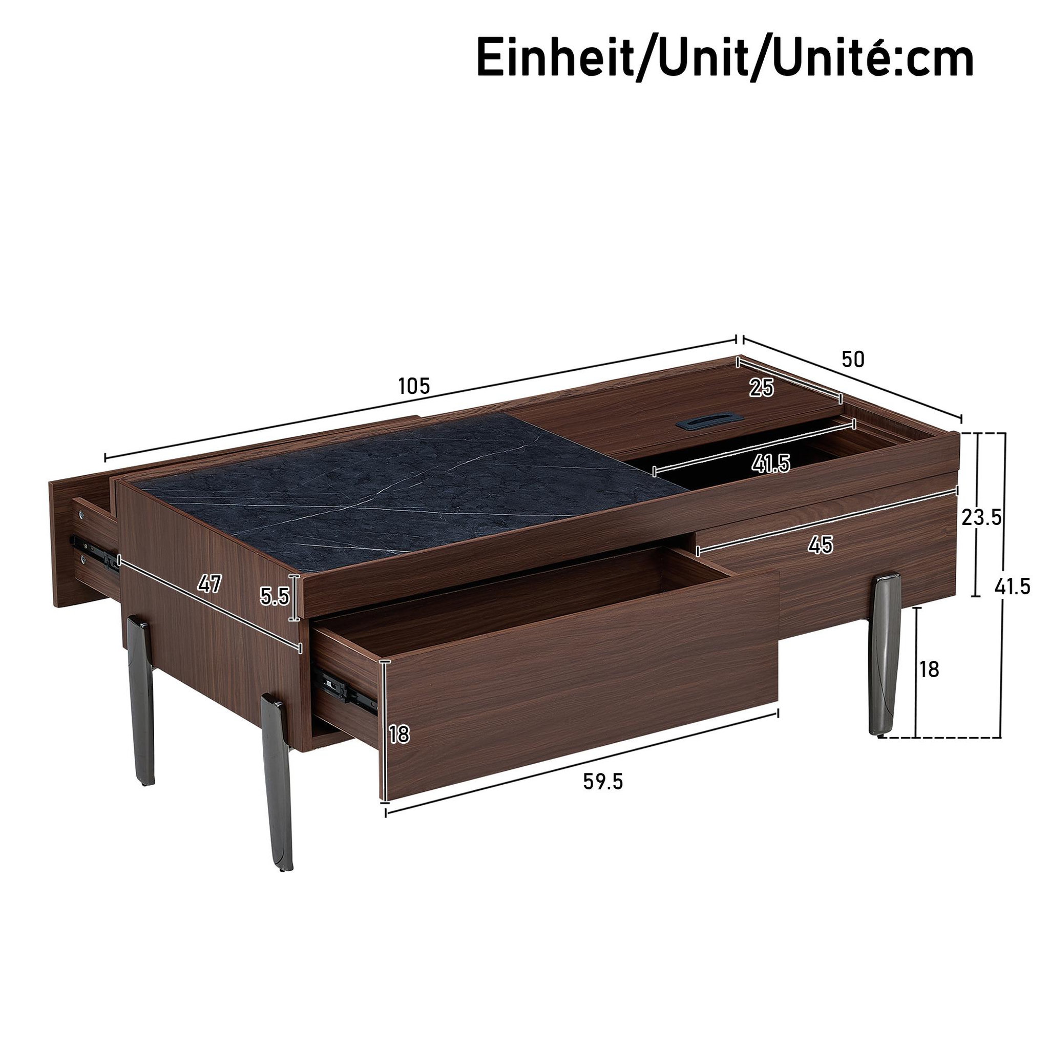 Voir la diapositive 3 : MERAX Table basse rectangulaire marron avec 2 tiroirs - 50x105 cm mdf