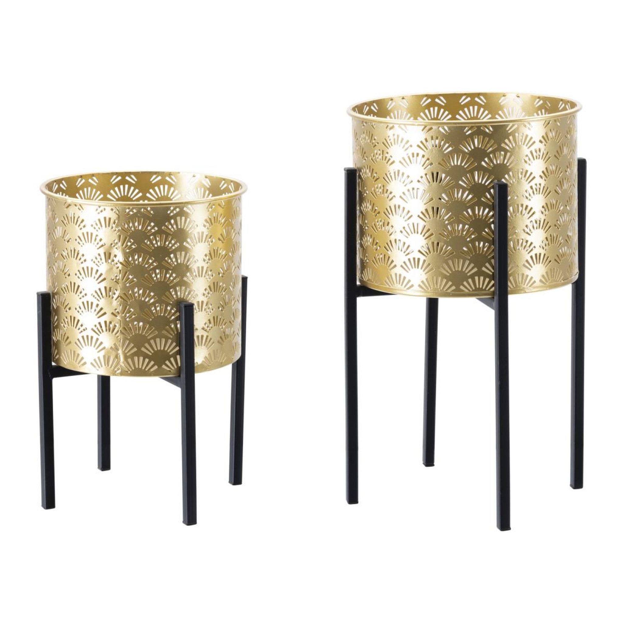 Paris Prix Lot de 2 cache-pots sur pied  glissy  38cm or & noir