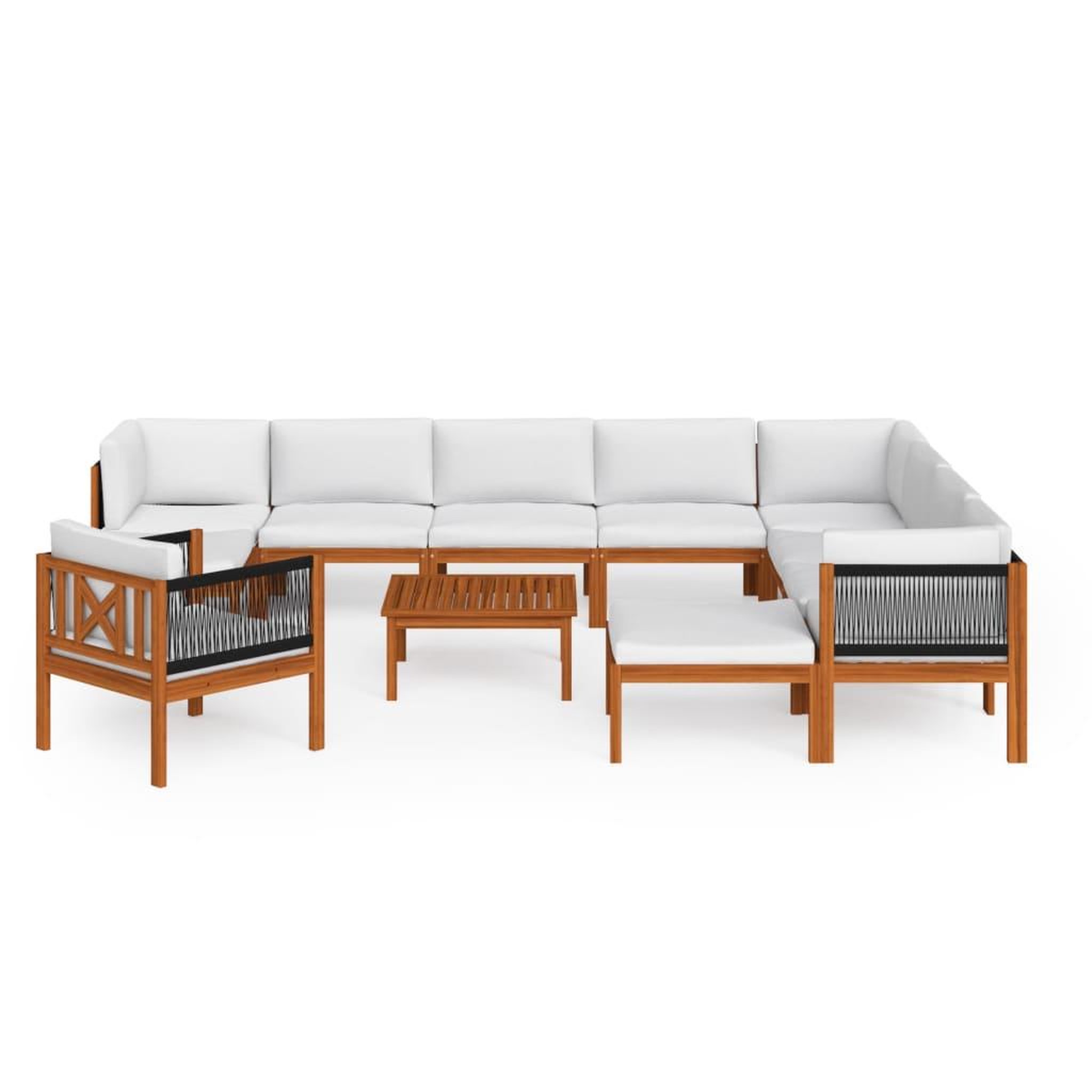 Voir la diapositive 3 : VIDAXL Salon de jardin 12 pcs avec coussins Creme Bois d'acacia solide
