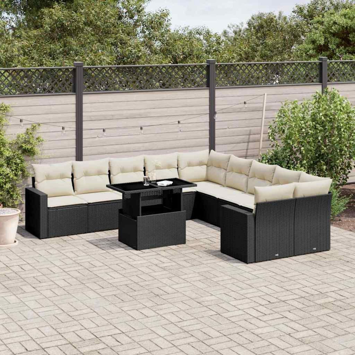 VIDAXL Salon de jardin 11 pcs avec coussins noir resine tressee