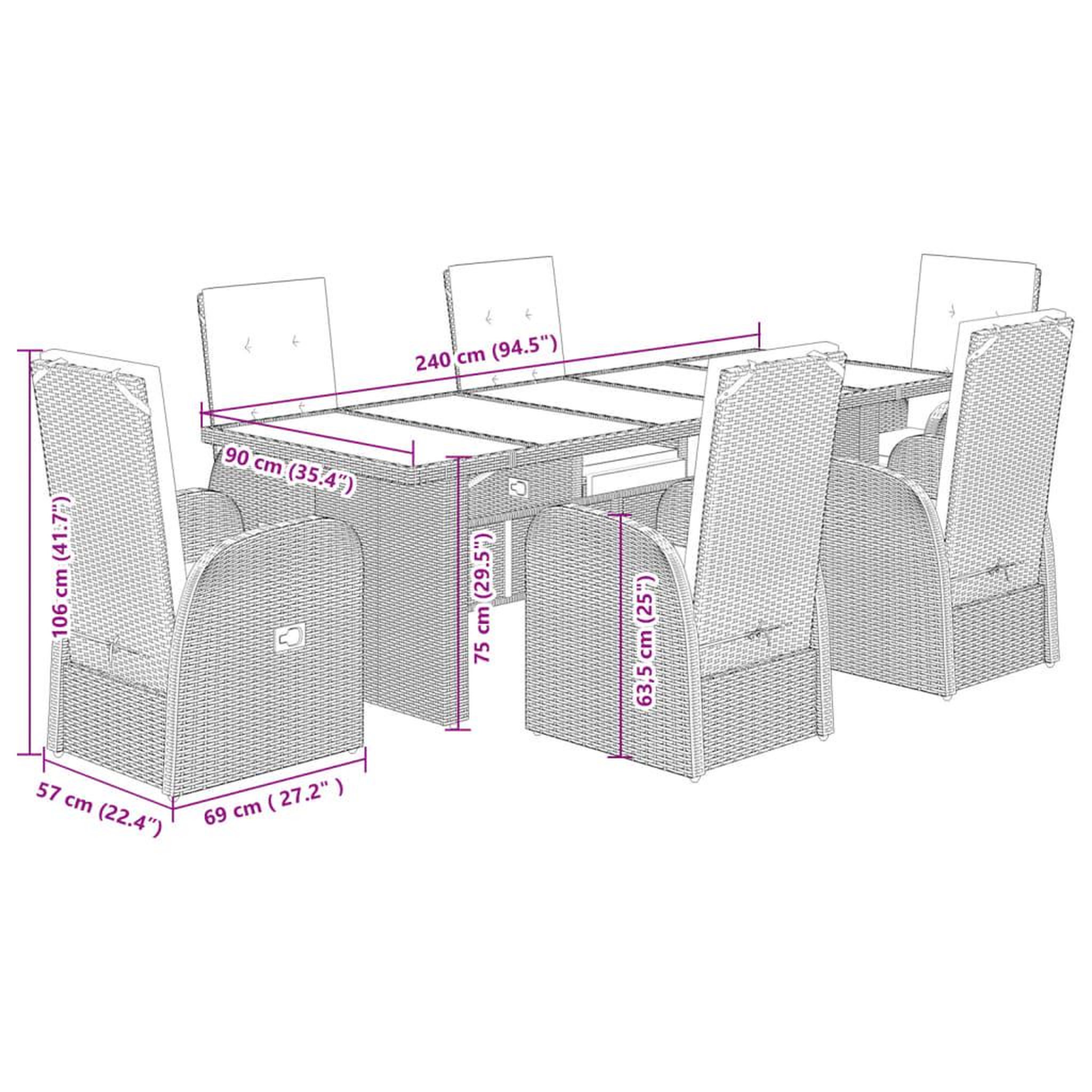 Voir la diapositive 6 : VIDAXL Ensemble a manger de jardin et coussins 7 pcs gris rotin