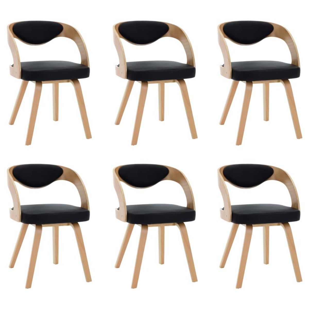 VIDAXL Chaises a manger lot de 6 noir bois courbe et similicuir