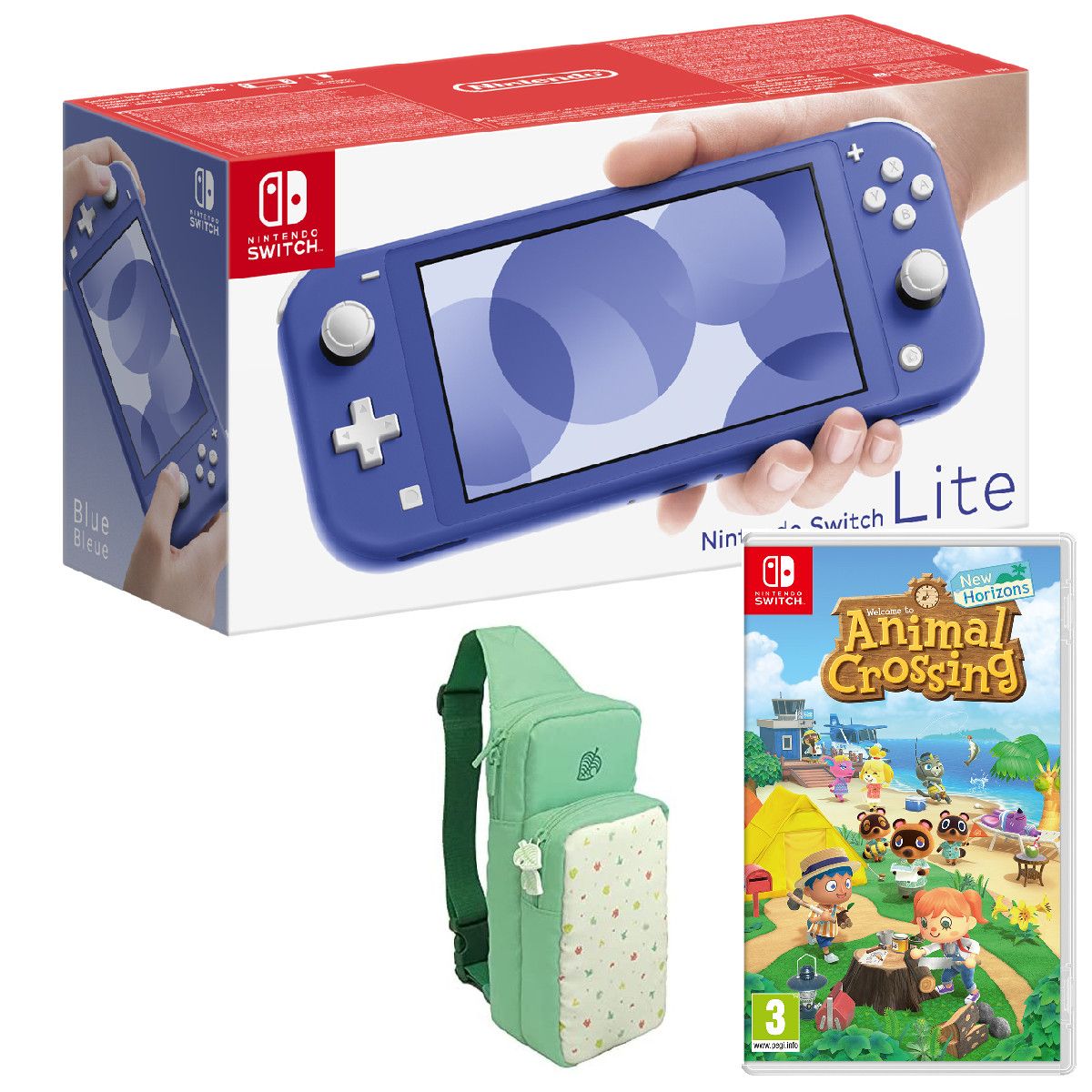 NINTENDO Console Nintendo Switch Lite Bleue + Animal Crossing New Horizons + Sac en bandoulière Animal Crossing