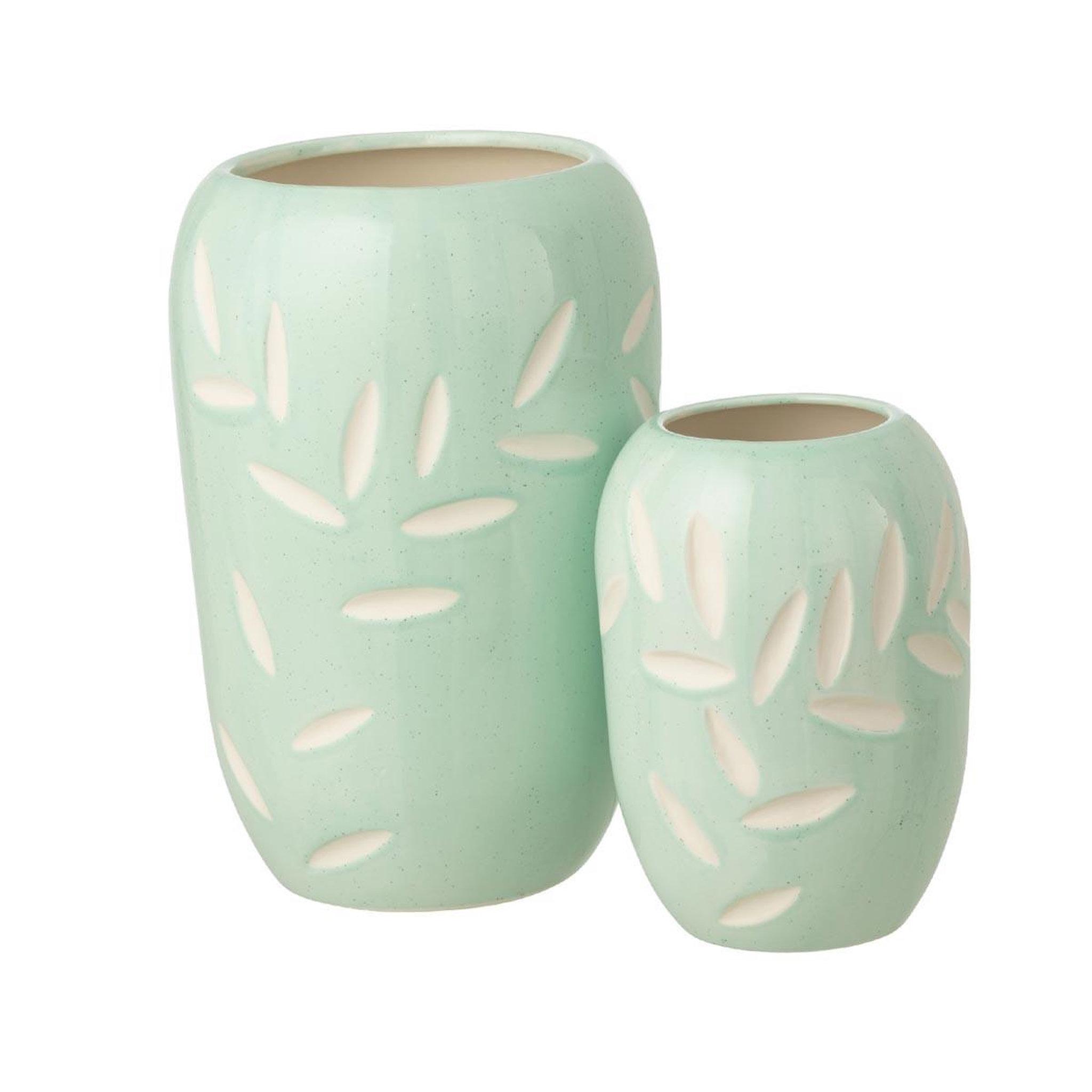 Voir la diapositive 2 : J-LINE Vase feuilles en porcelaine  foglia  20cm bleu clair