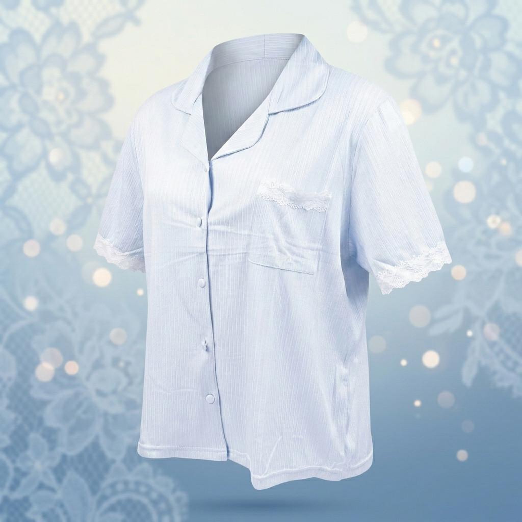 Voir la diapositive 3 : OZABI OZABI Pyjama Femme Long Boutonné Dentelle Tissu Ultra Léger