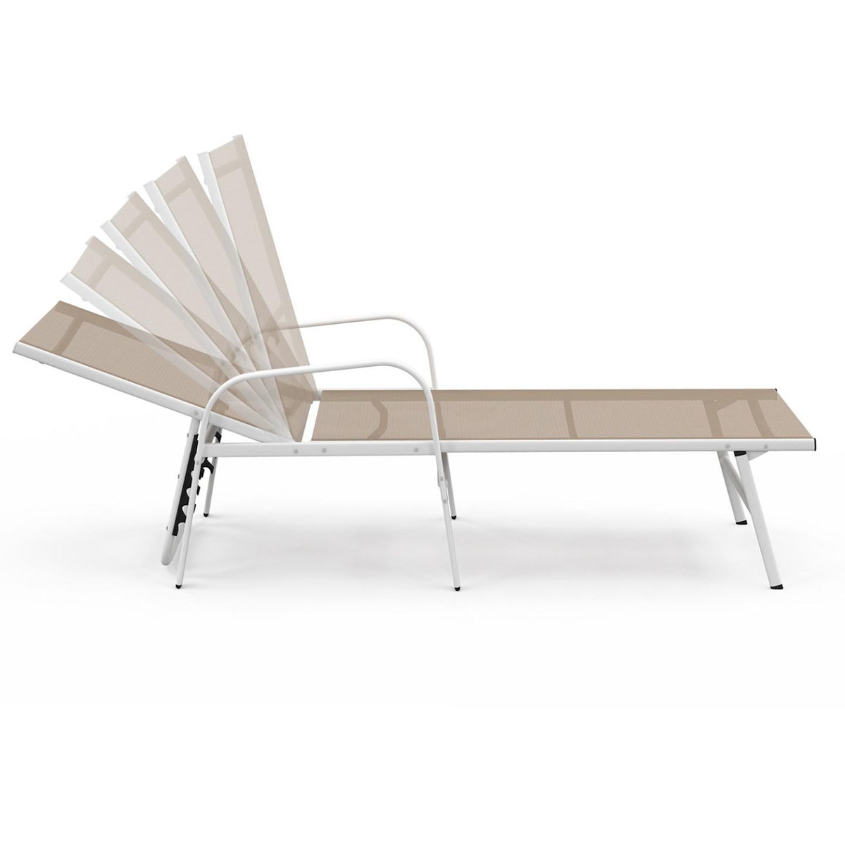 ID MARKET Lot de 2 transats de jardin inclinables FIDJI en acier blanc et toile beige