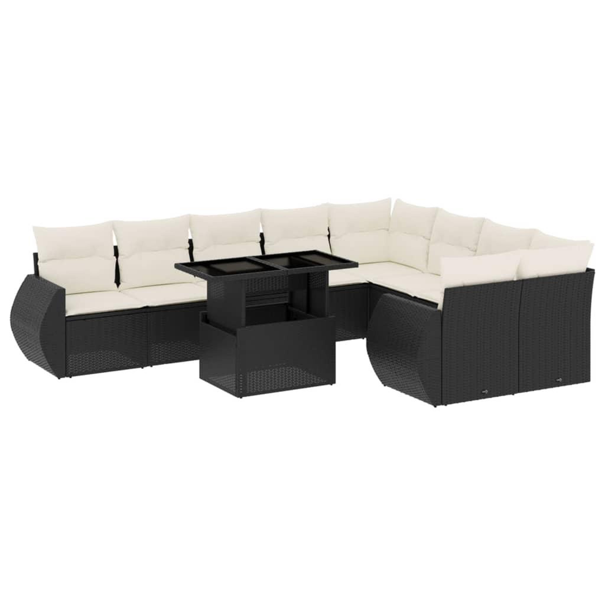 Voir la diapositive 2 : VIDAXL Salon de jardin 10 pcs avec coussins noir resine tressee