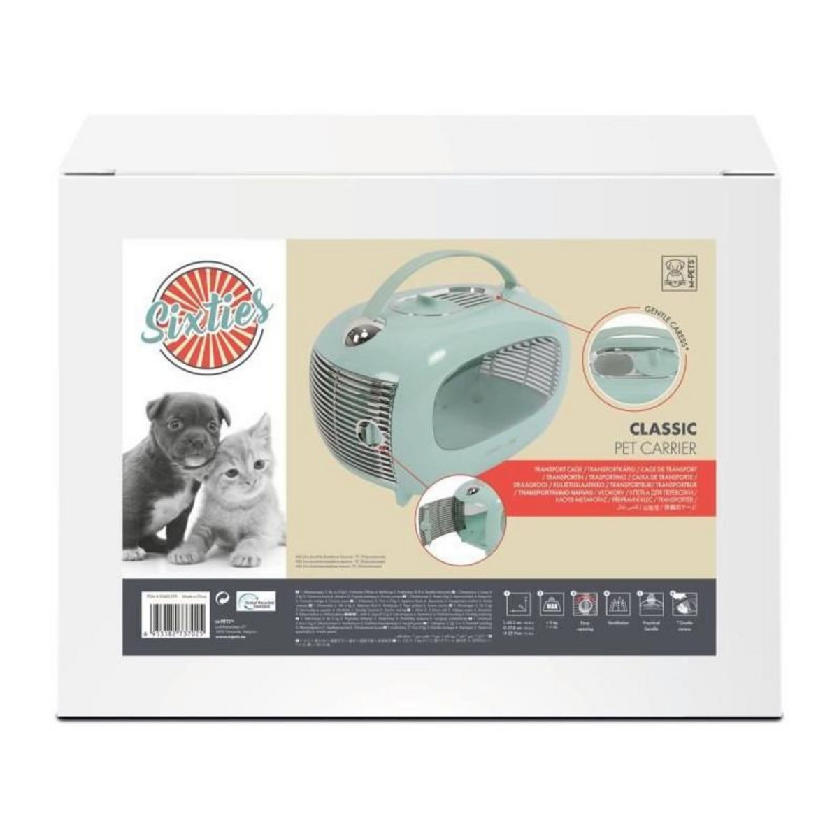 M PETS Caisse de transport - M PETS - SIXTIES Classic - Poignée - Sac a dos - Ouverture arriere - 5 kg max - Bleu